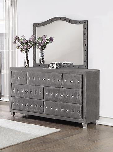 Deanna Button Tufted Dresser Mirror Grey - Ideal Furniture (Fresno,CA) 