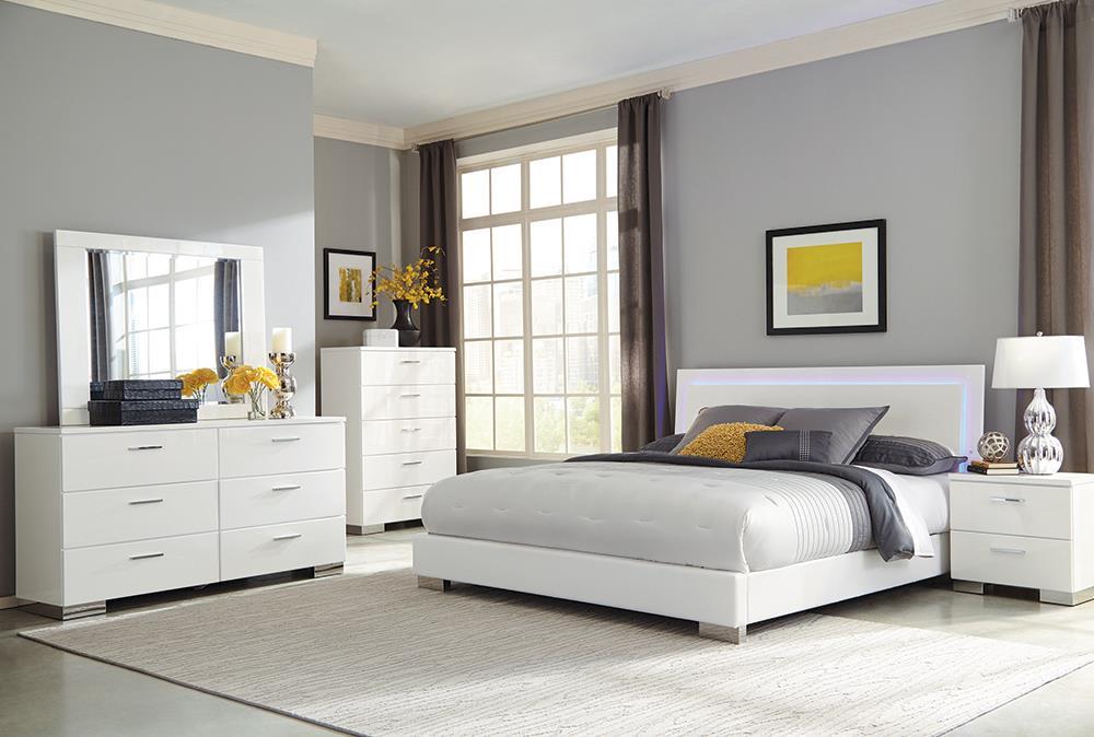 Felicity Queen Panel Bed with LED Lighting Glossy White - Ideal Furniture (Fresno,CA) 