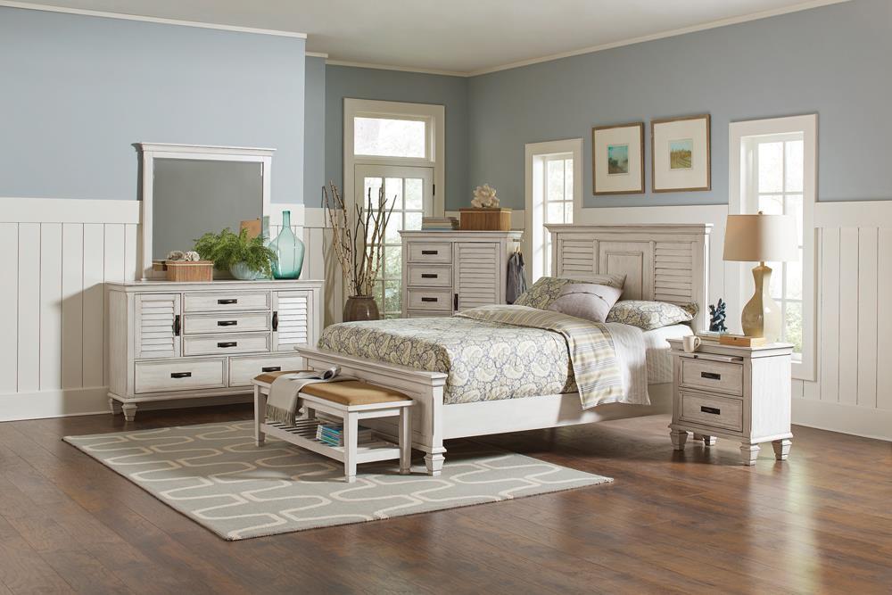Franco Eastern King & Queen Panel Bed Antique White & Oak - Ideal Furniture (Fresno,CA) 