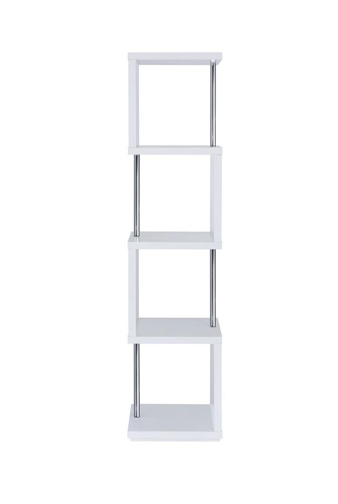 Baxter 4-shelf Bookcase White and Chrome - Ideal Furniture (Fresno,CA) 