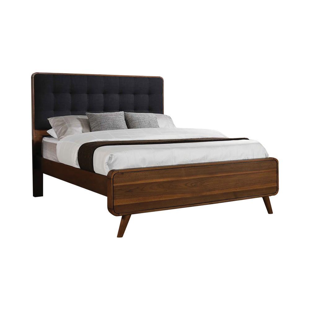 Robyn California King, E.King, & Queen Bed with Upholstered Headboard Dark Walnut - Ideal Furniture (Fresno,CA) 