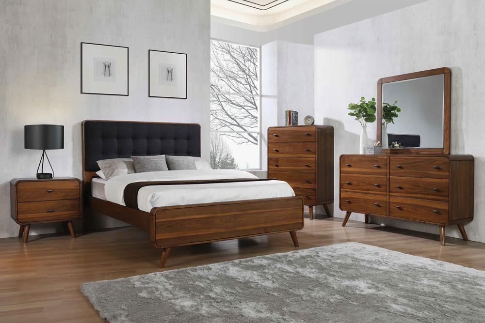 Robyn California King, E.King, & Queen Bed with Upholstered Headboard Dark Walnut - Ideal Furniture (Fresno,CA) 