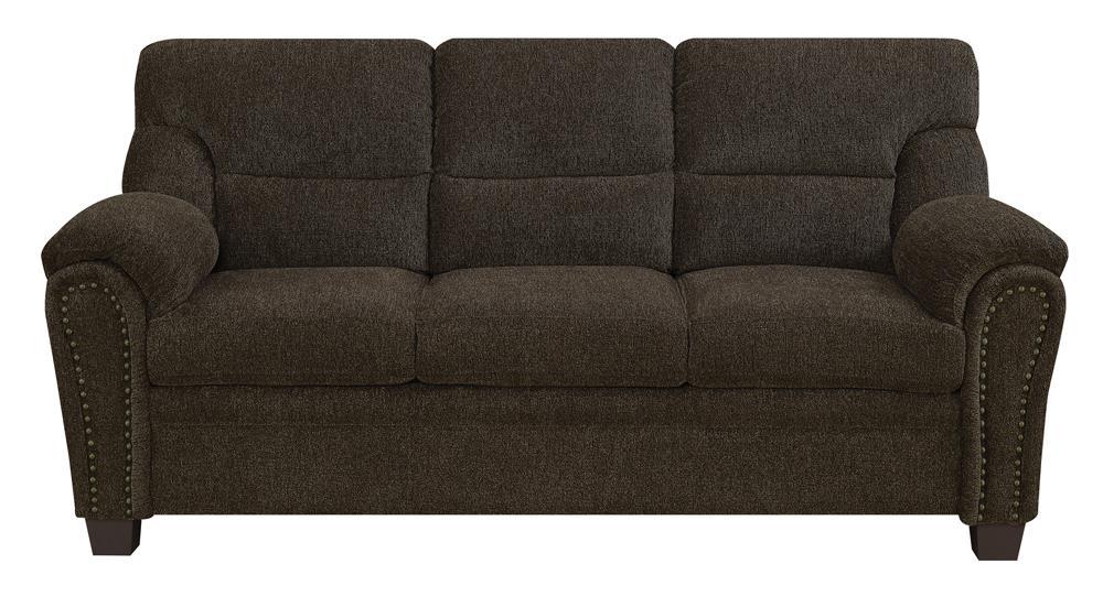 Clementine Upholstered Sofa with Nailhead Trim Brown - Ideal Furniture (Fresno,CA) 