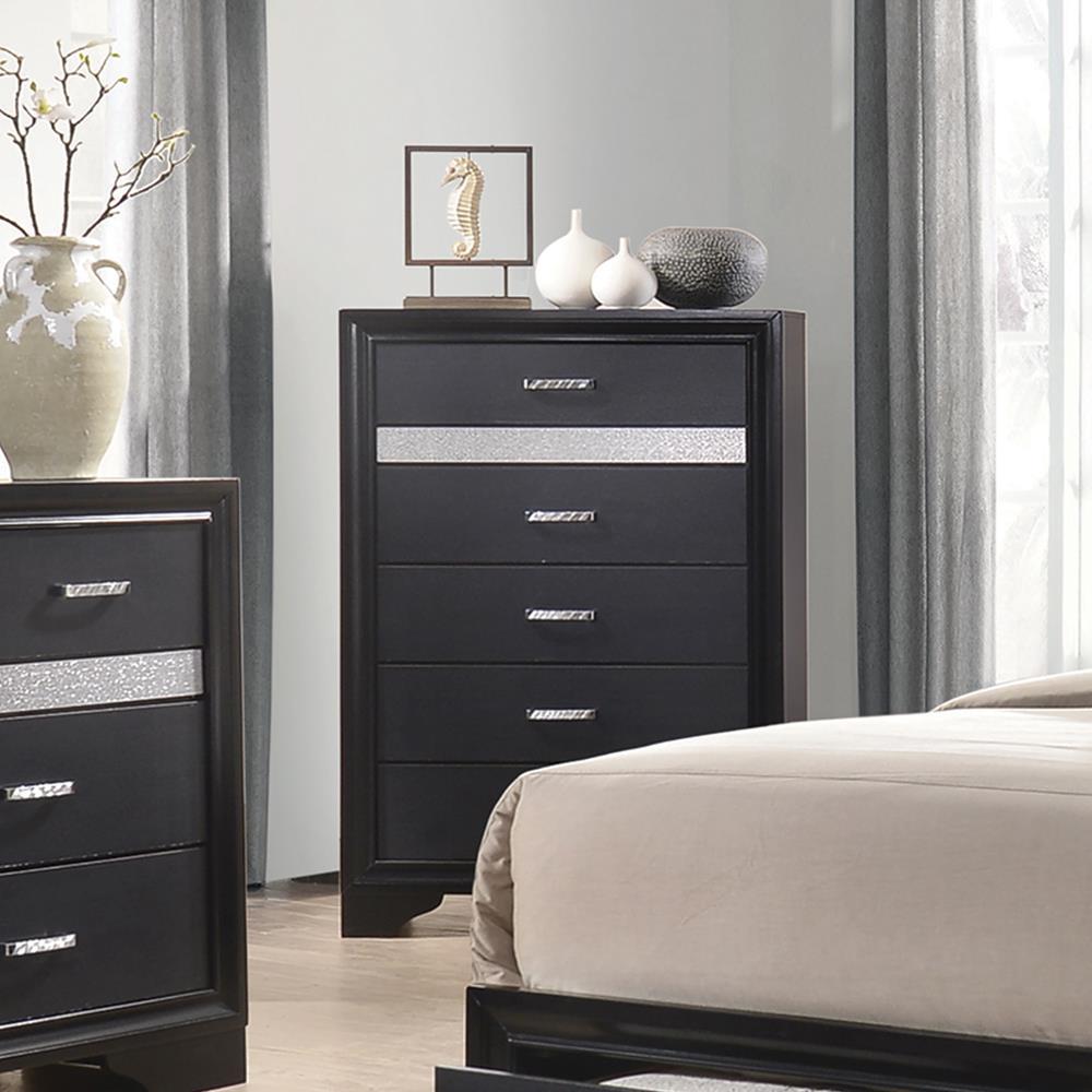 Miranda 5-drawer Chest Black and Rhinestone - Ideal Furniture (Fresno,CA) 