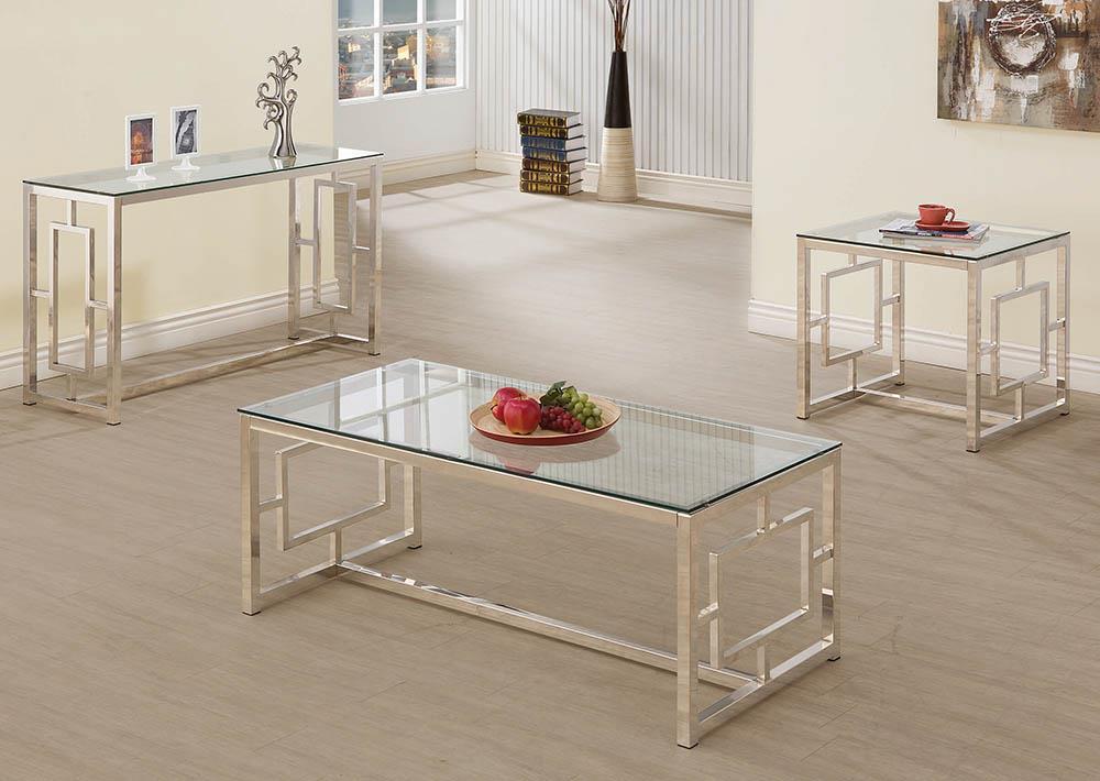 Merced Rectangle Glass Top Sofa Table Nickel - Ideal Furniture (Fresno,CA) 