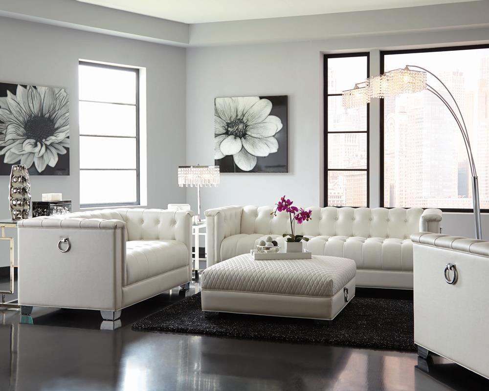 Chaviano Tufted Upholstered Loveseat Pearl White - Ideal Furniture (Fresno,CA) 