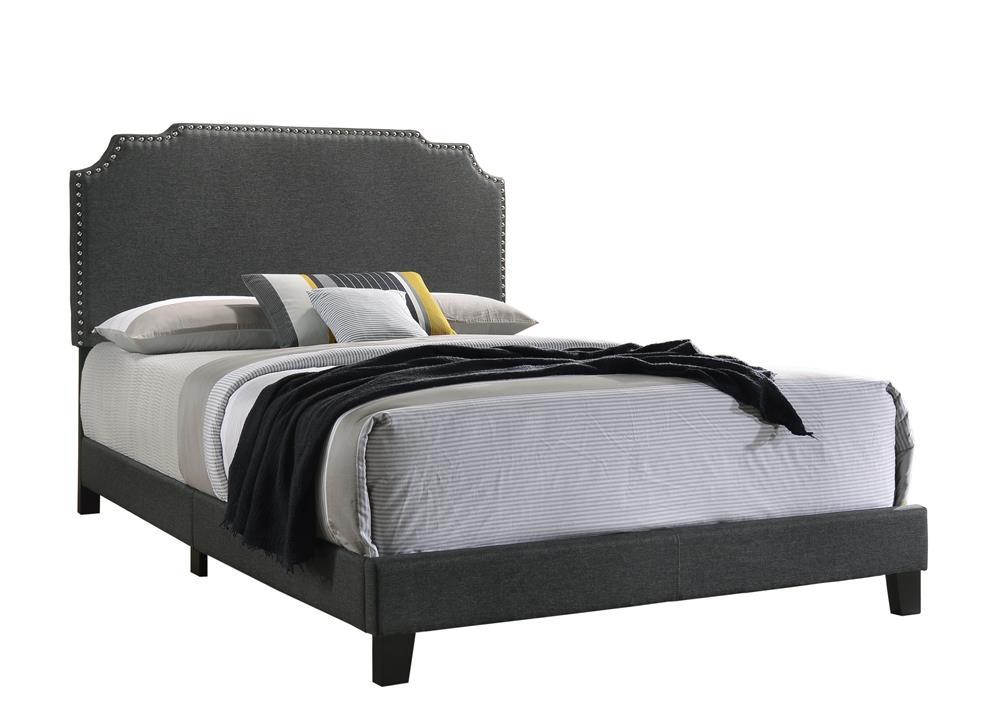 Tamarac Upholstered Nailhead Queen Bed Grey