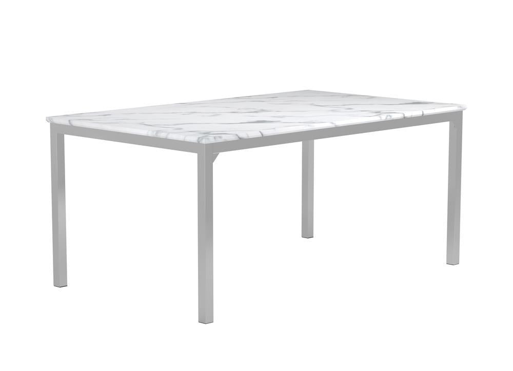 Athena Rectangle Dining Table with Marble Top Chrome - Ideal Furniture (Fresno,CA) 