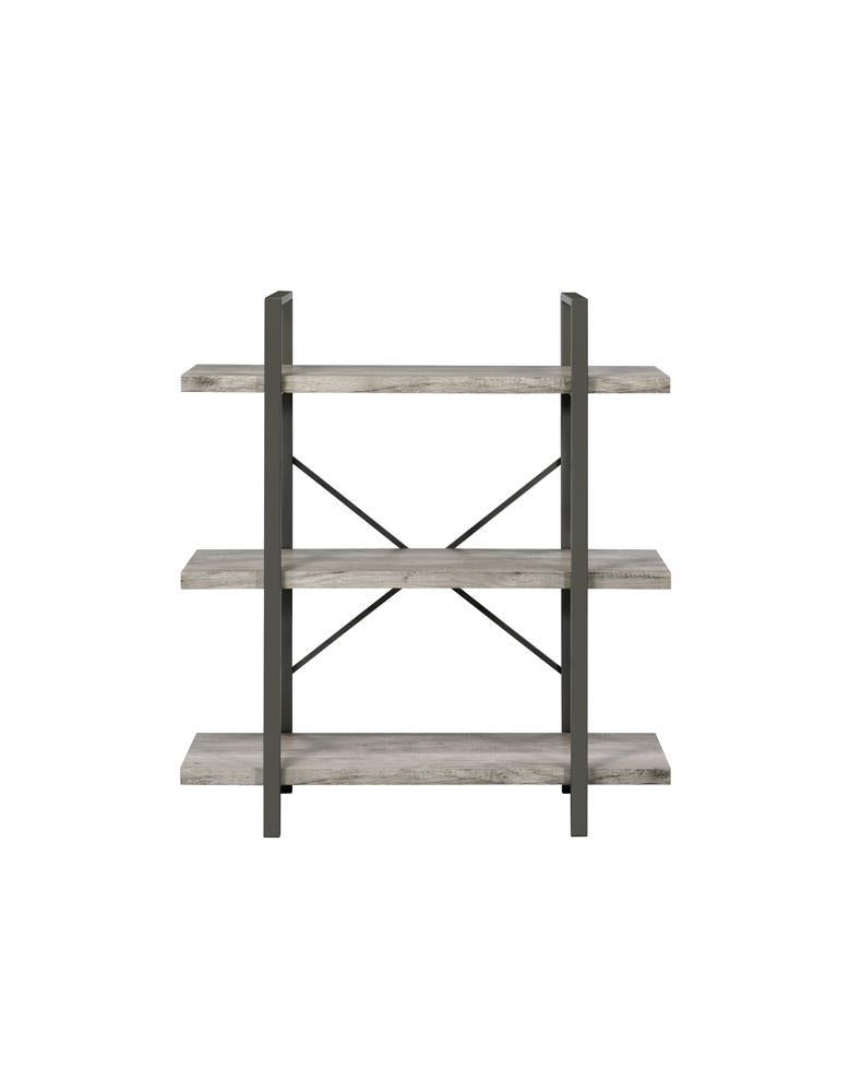 Cole 3-Shelf Bookcase Grey Driftwood and Gunmetal - Ideal Furniture (Fresno,CA) 