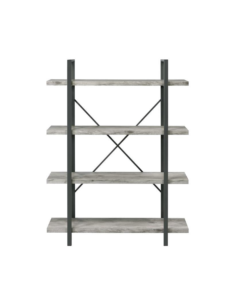 Cole 4-Shelf Bookcase Grey Driftwood and Gunmetal - Ideal Furniture (Fresno,CA) 