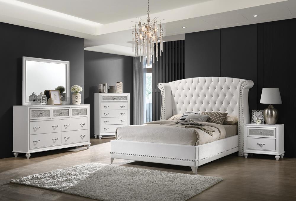 Barzini Queen Wingback Tufted Bed White - Ideal Furniture (Fresno,CA) 