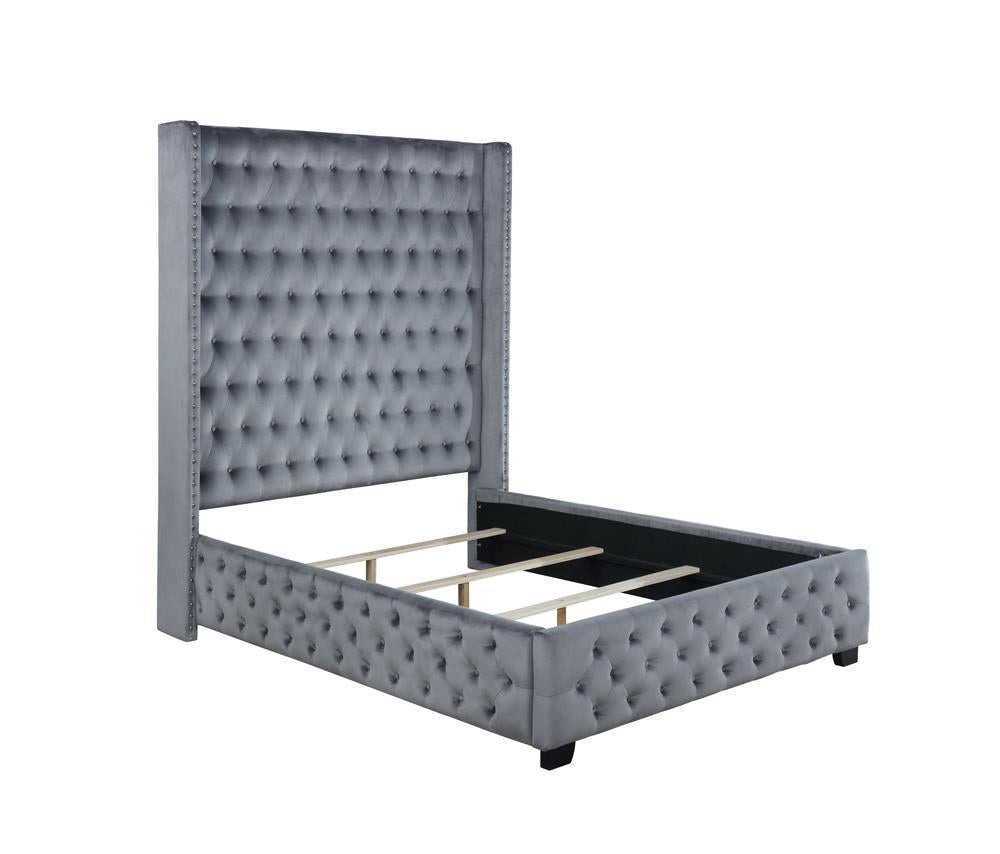 Rocori Queen Wingback Tufted Bed Grey - Ideal Furniture (Fresno,CA) 