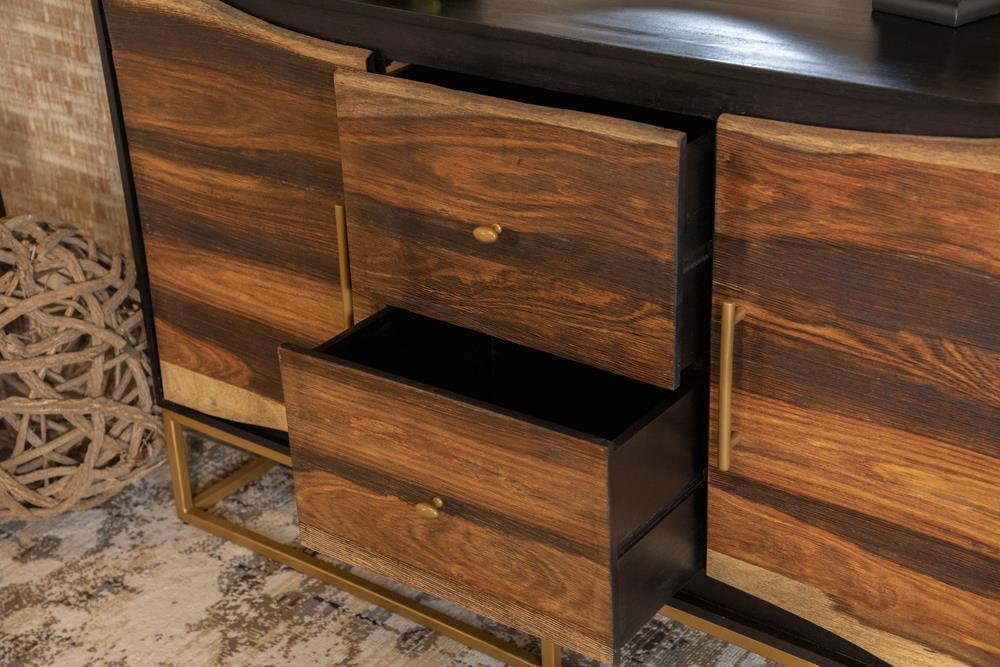 Zara 2-drawer Accent Cabinet Black Walnut and Gold - Ideal Furniture (Fresno,CA) 