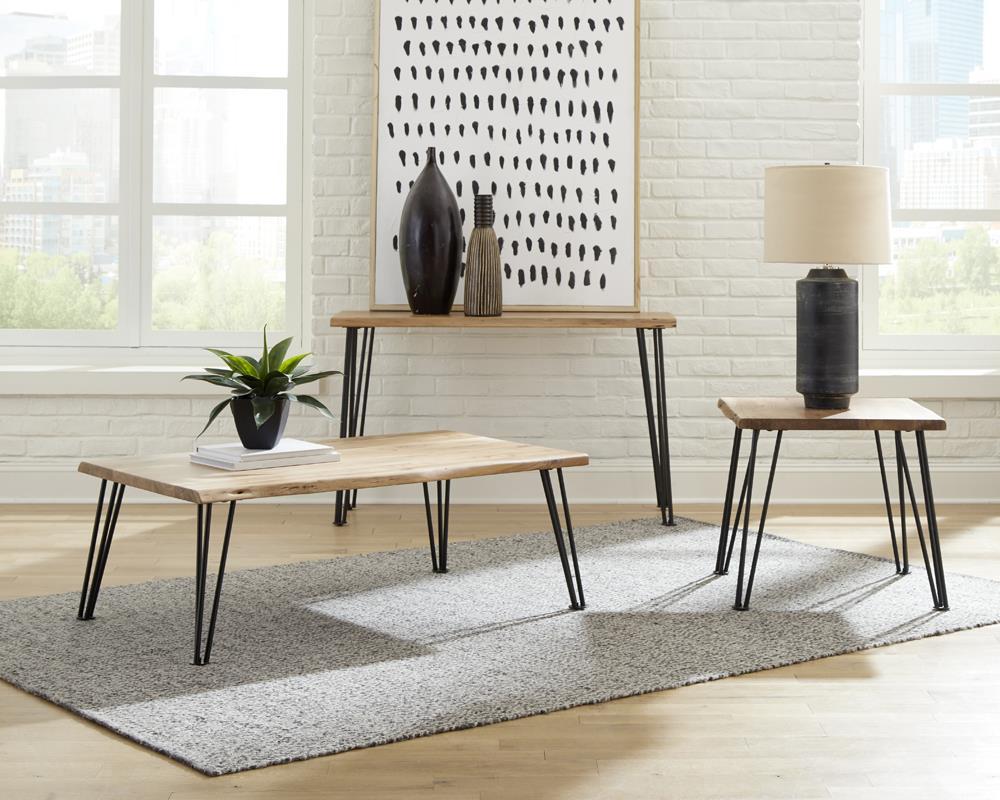 Zander End Table with Hairpin Leg Natural and Matte Black - Ideal Furniture (Fresno,CA) 