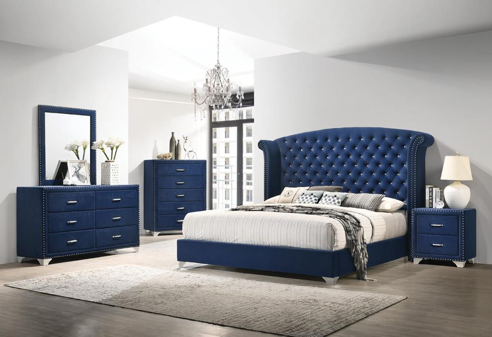 Melody California King, Eastren King, Queen Wingback Upholstered Bed Pacific Blue & Grey - Ideal Furniture (Fresno,CA) 