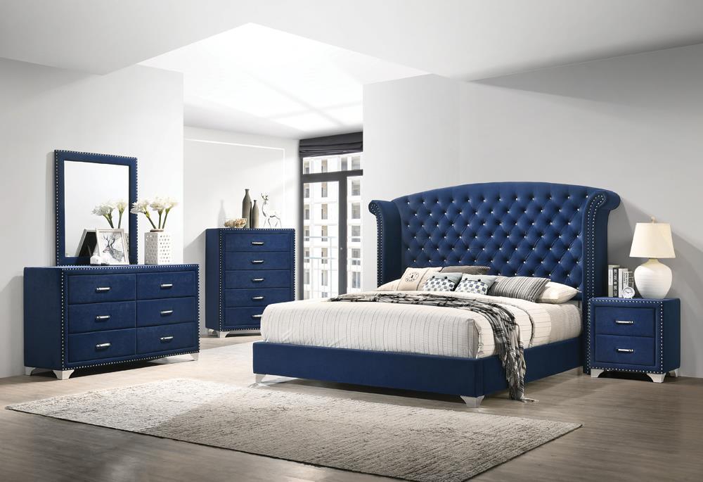 Melody Queen Wingback Upholstered Bed Pacific Blue - Ideal Furniture (Fresno,CA) 