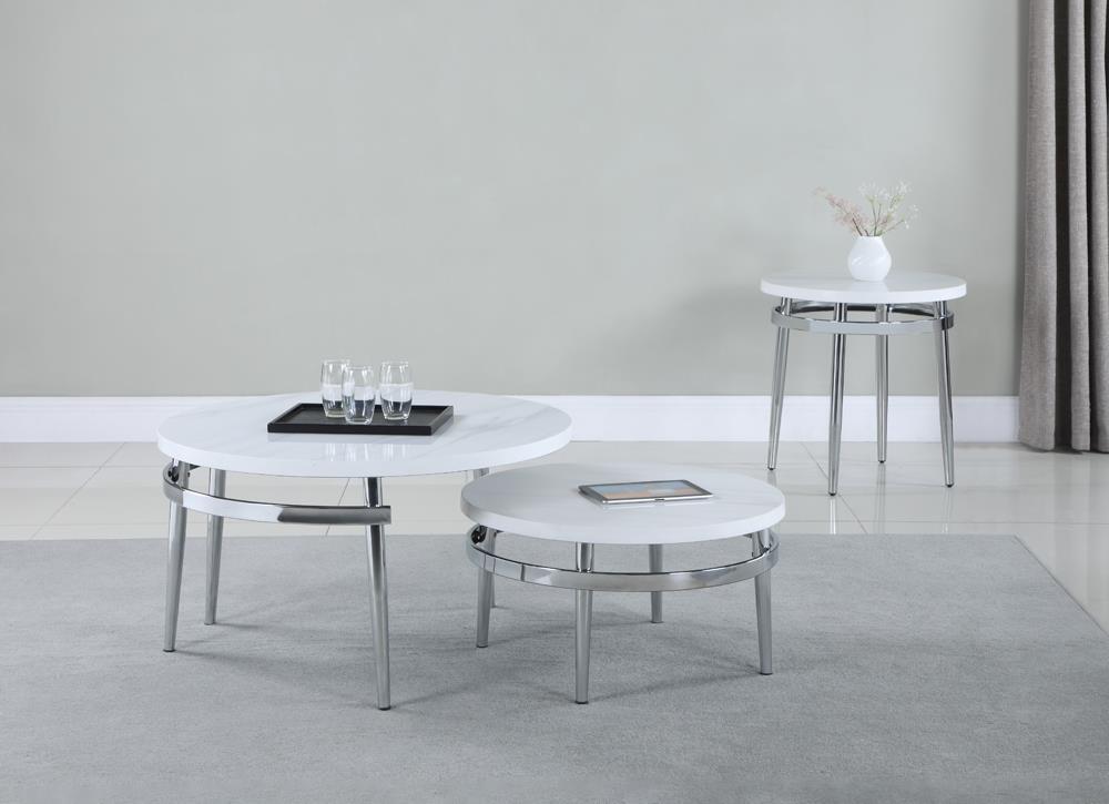 Avilla Round Nesting Coffee Table White and Chrome - Ideal Furniture (Fresno,CA) 