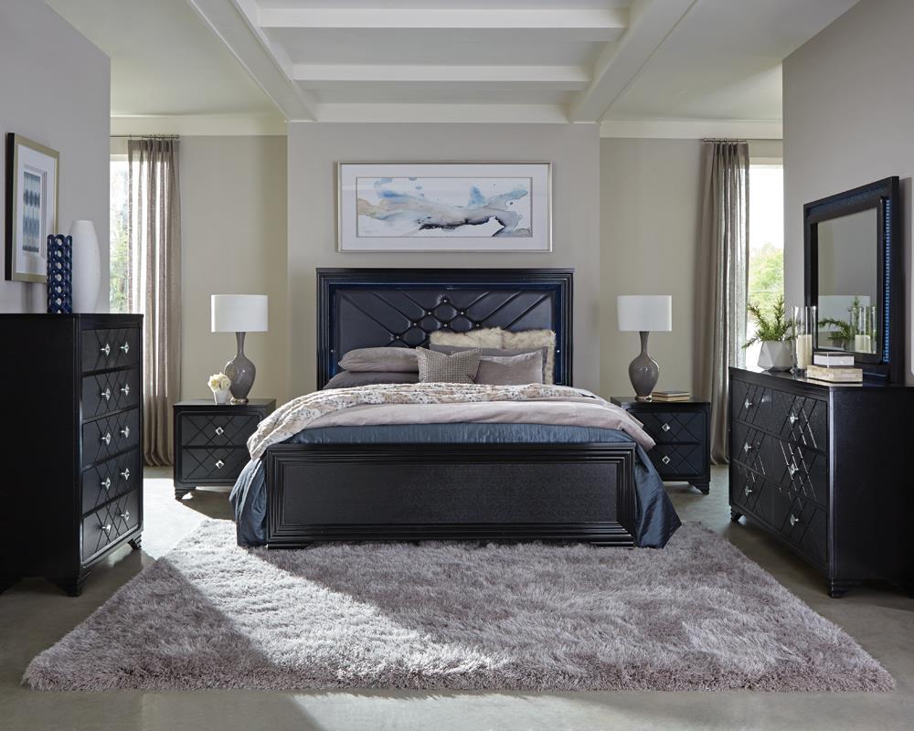 Penelope Queen Bed with LED Lighting Black and Midnight Star - Ideal Furniture (Fresno,CA) 