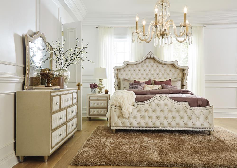 Antonella Dresser Mirror with Nailhead Trim Camel - Ideal Furniture (Fresno,CA) 
