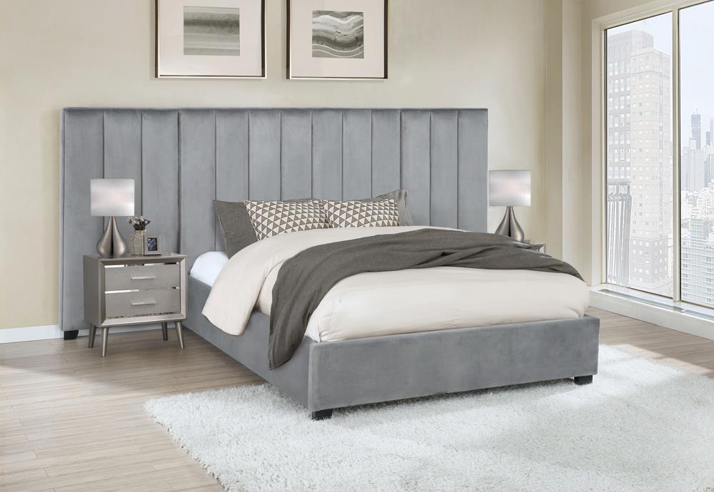 Arles Eastern King Vertical Channeled Tufted Bed Grey