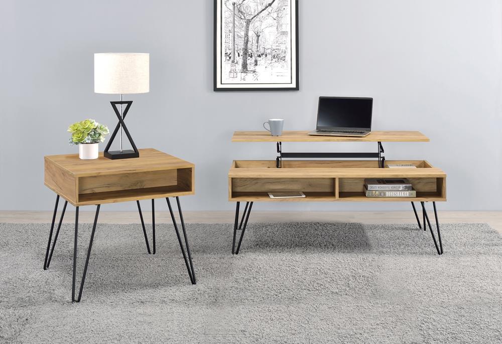 Fanning Lift Top Storage Coffee Table Golden Oak and Black - Ideal Furniture (Fresno,CA) 