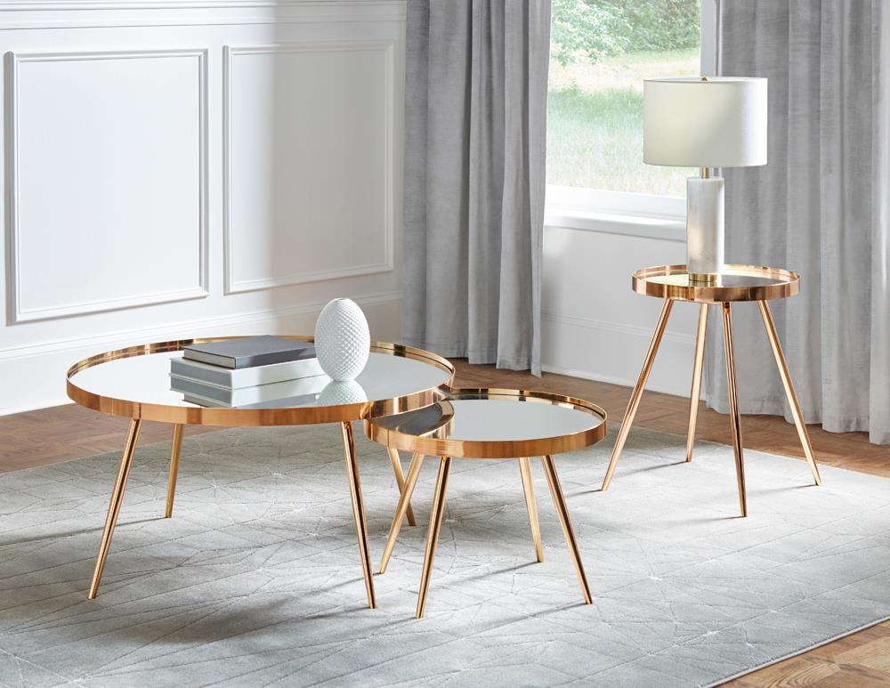Kaelyn 2-piece Mirror Top Nesting Coffee Table Mirror and Gold - Ideal Furniture (Fresno,CA) 