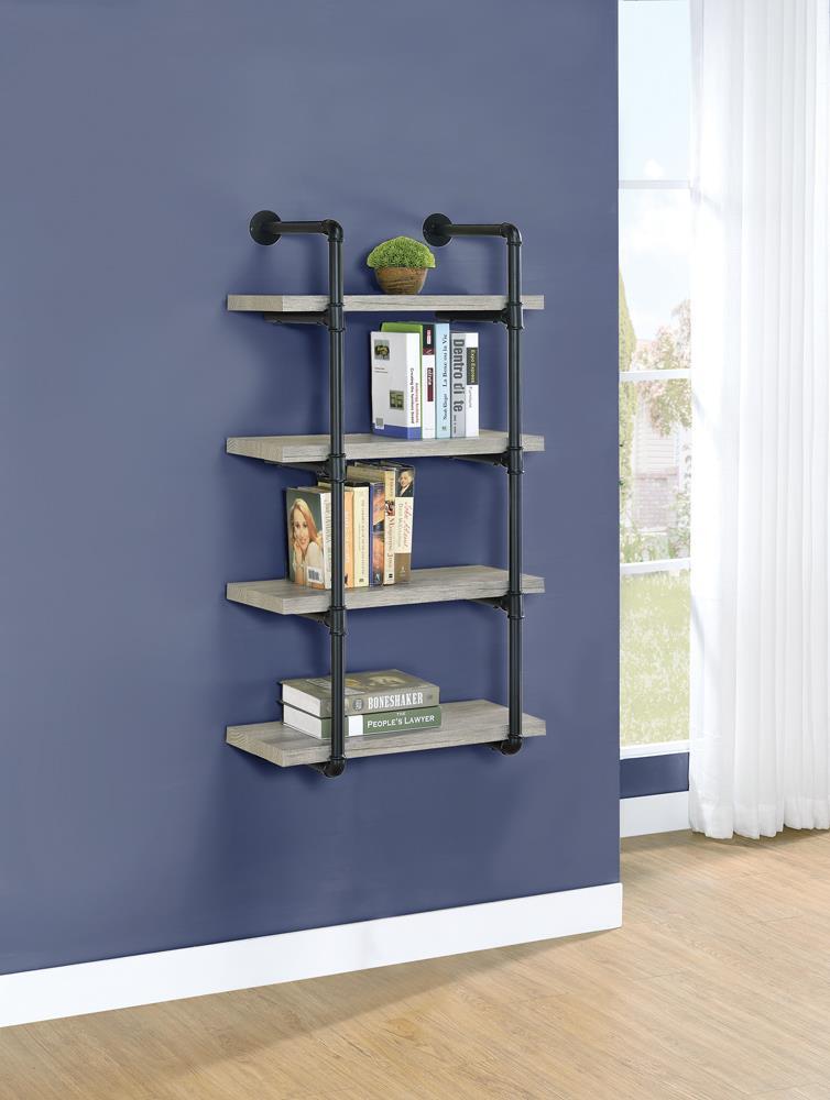 Elmcrest 24-inch Wall Shelf Black and Rustic Oak - Ideal Furniture (Fresno,CA) 