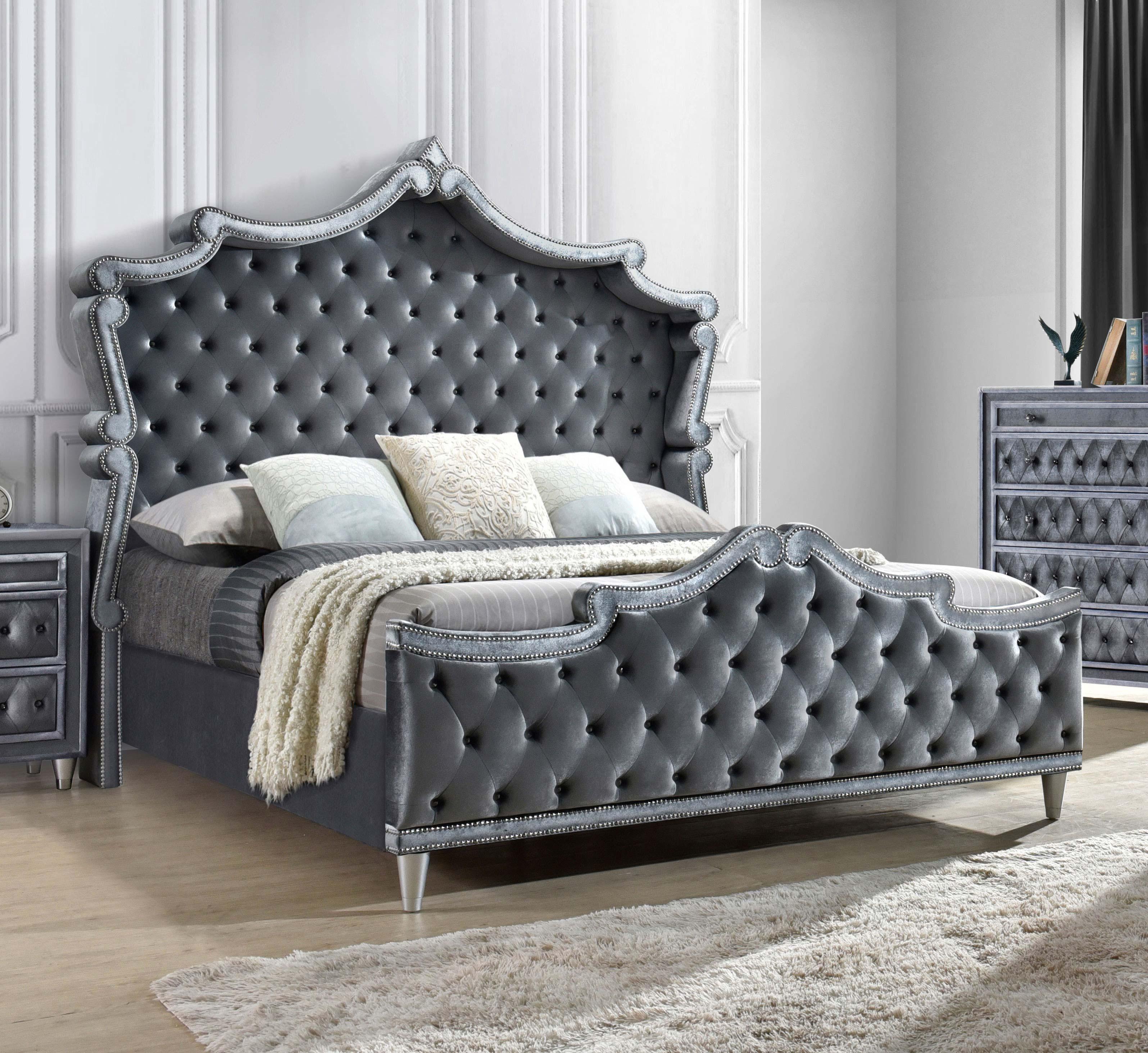 Antonella Upholstered Tufted Eastern King Bed Grey - Ideal Furniture (Fresno,CA) 