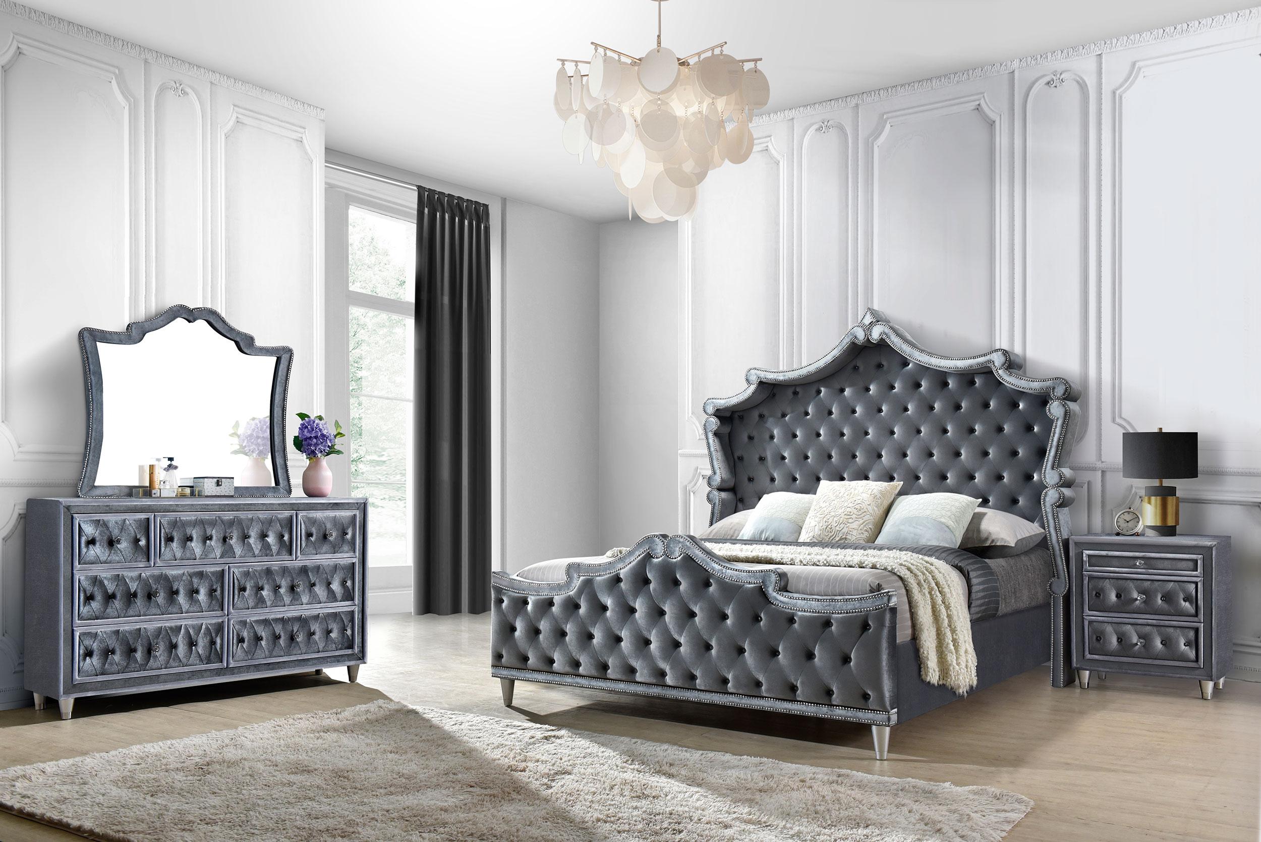 Antonella 4-Piece Queen Upholstered Tufted Bedroom Set Grey - Ideal Furniture (Fresno,CA) 
