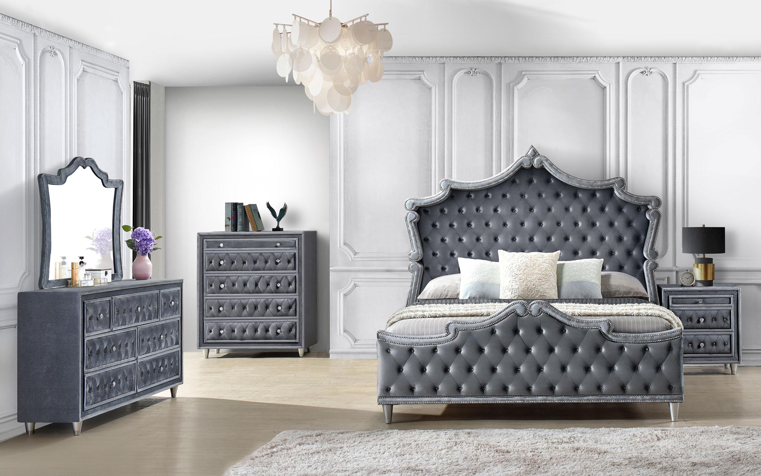 Antonella 4-Piece Queen Upholstered Tufted Bedroom Set Grey - Ideal Furniture (Fresno,CA) 