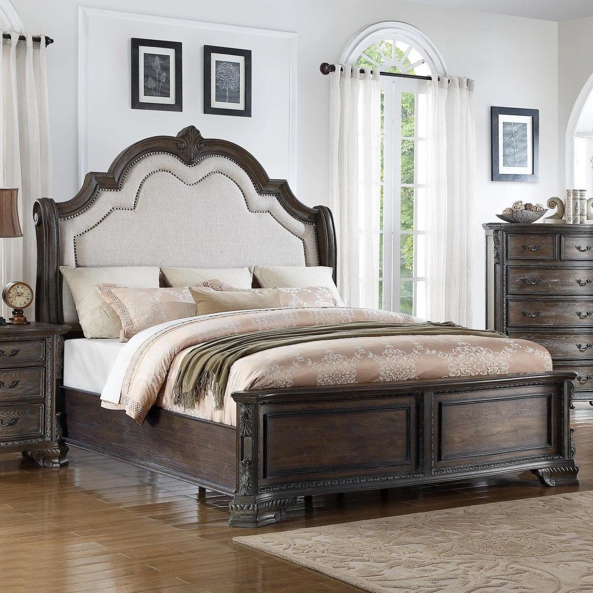 Crown Mark Sheffield Upholstered Queen Panel Bed in Antique Grey image