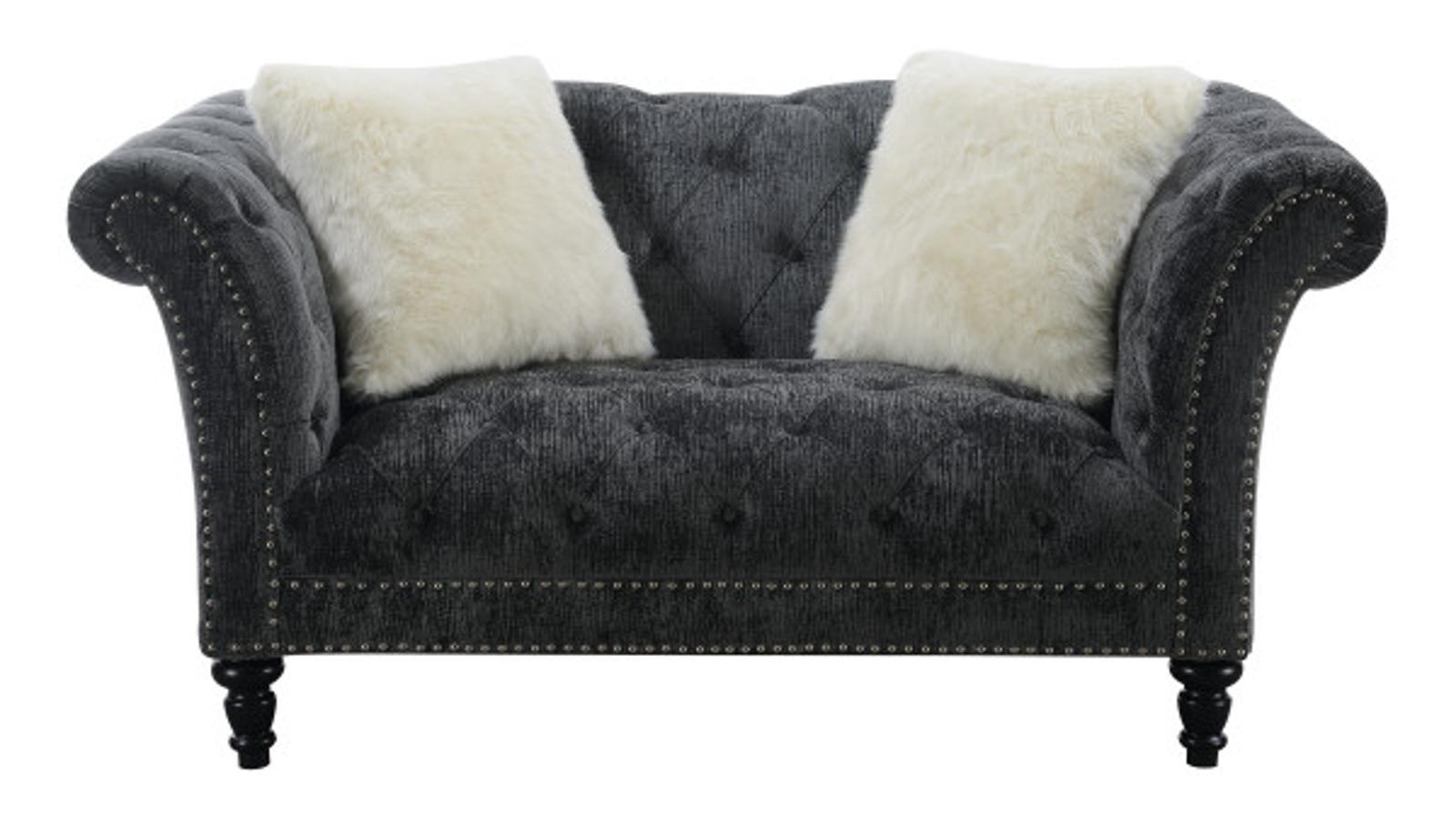 Emerald Home Hutton II Loveseat w/ 2 Accent Pillows in Bliss Charcoal - Ideal Furniture (Fresno,CA) 