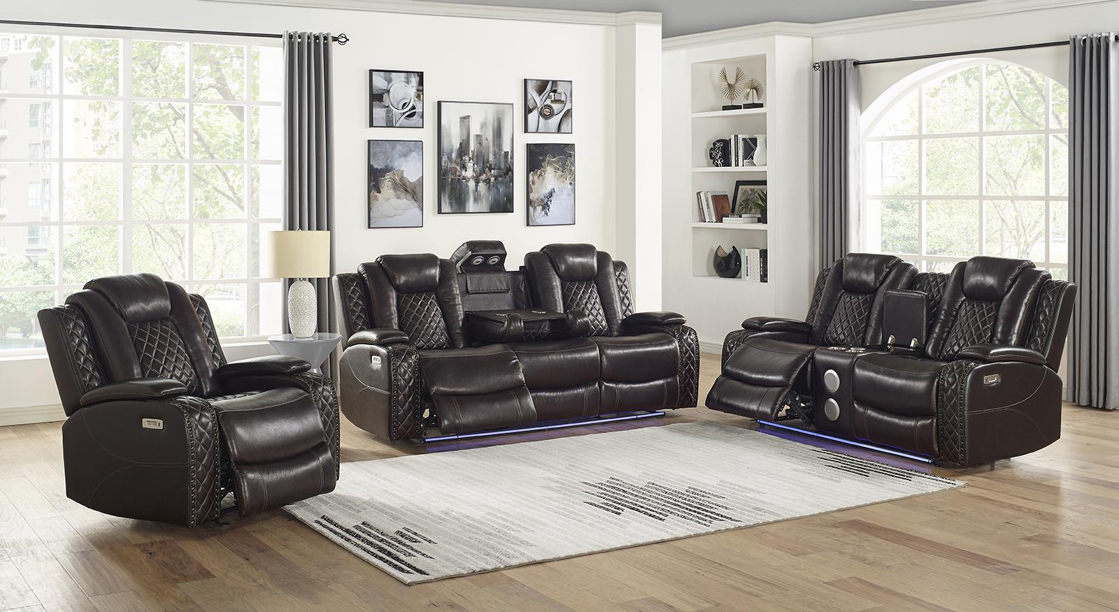 New Classic Furniture Joshua Glider Recliner with Power Headrest and Footrest in Dark Brown - Ideal Furniture (Fresno,CA) 