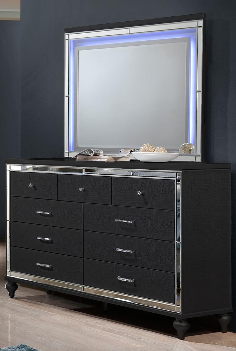 New Classic Furniture Valentino Lighted Mirror in Black - Ideal Furniture (Fresno,CA) 