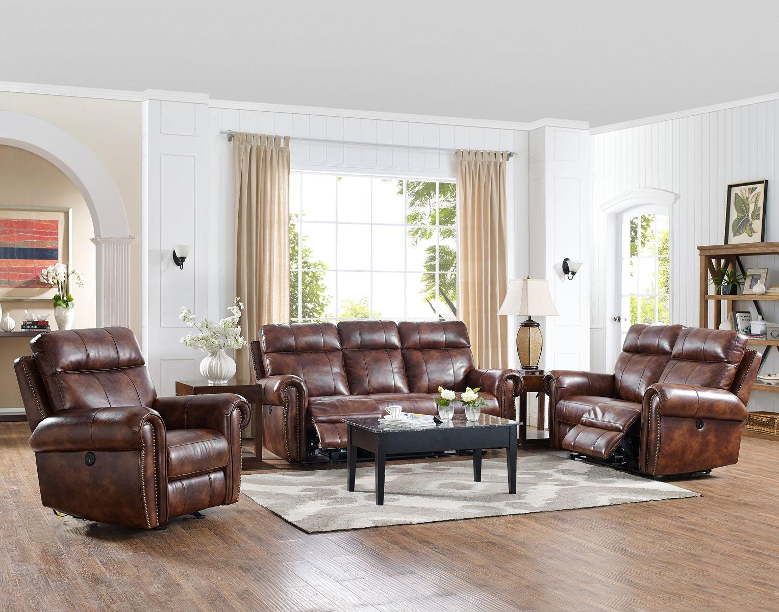 New Classic Roycroft Power Recliner Sofa in Pecan