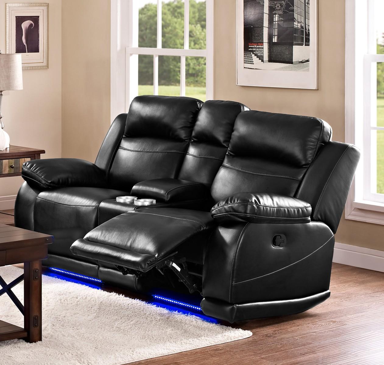 New Classic Vega Dual Recliner Console Loveseat in Premiere Black - Ideal Furniture (Fresno,CA) 