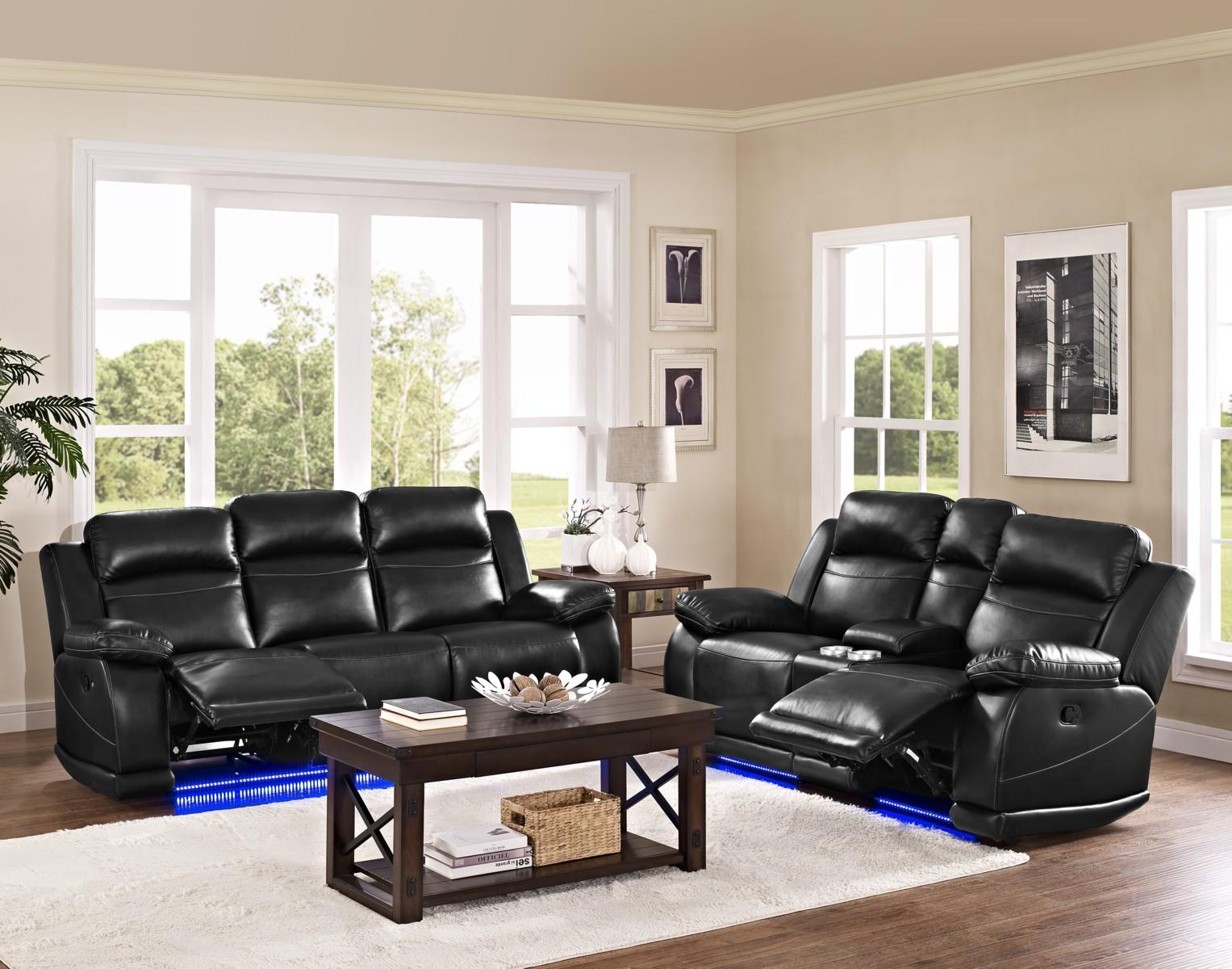 New Classic Vega Dual Recliner Console Loveseat in Premiere Black - Ideal Furniture (Fresno,CA) 