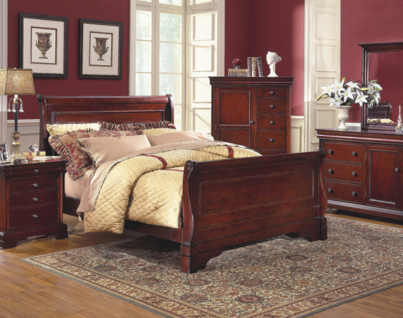 New Classic Versaille Queen Sleigh Bed in Bordeaux
