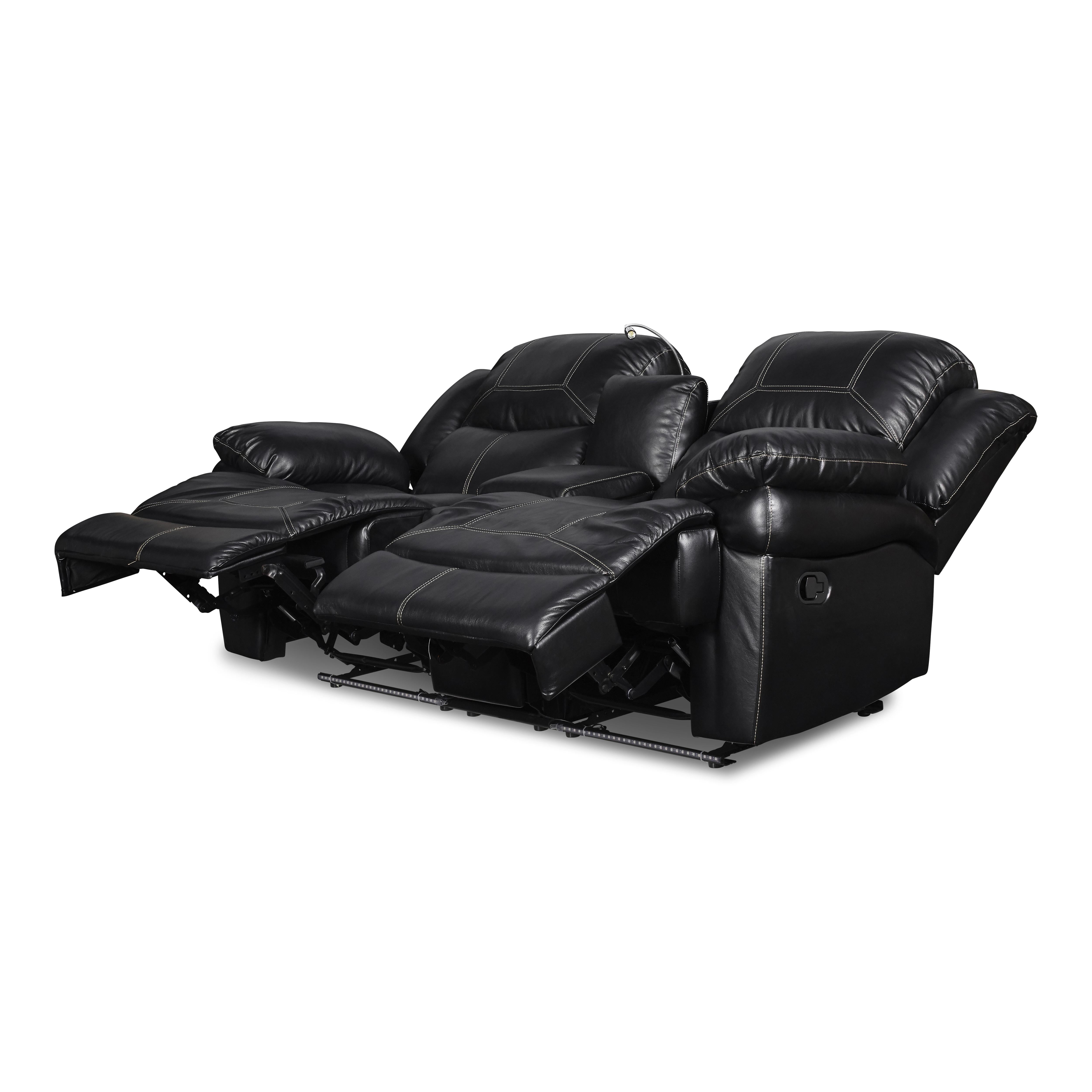 FLYNN CONSOLE LOVESEAT W/ READING LIGHT- BLACK - Ideal Furniture (Fresno,CA) 