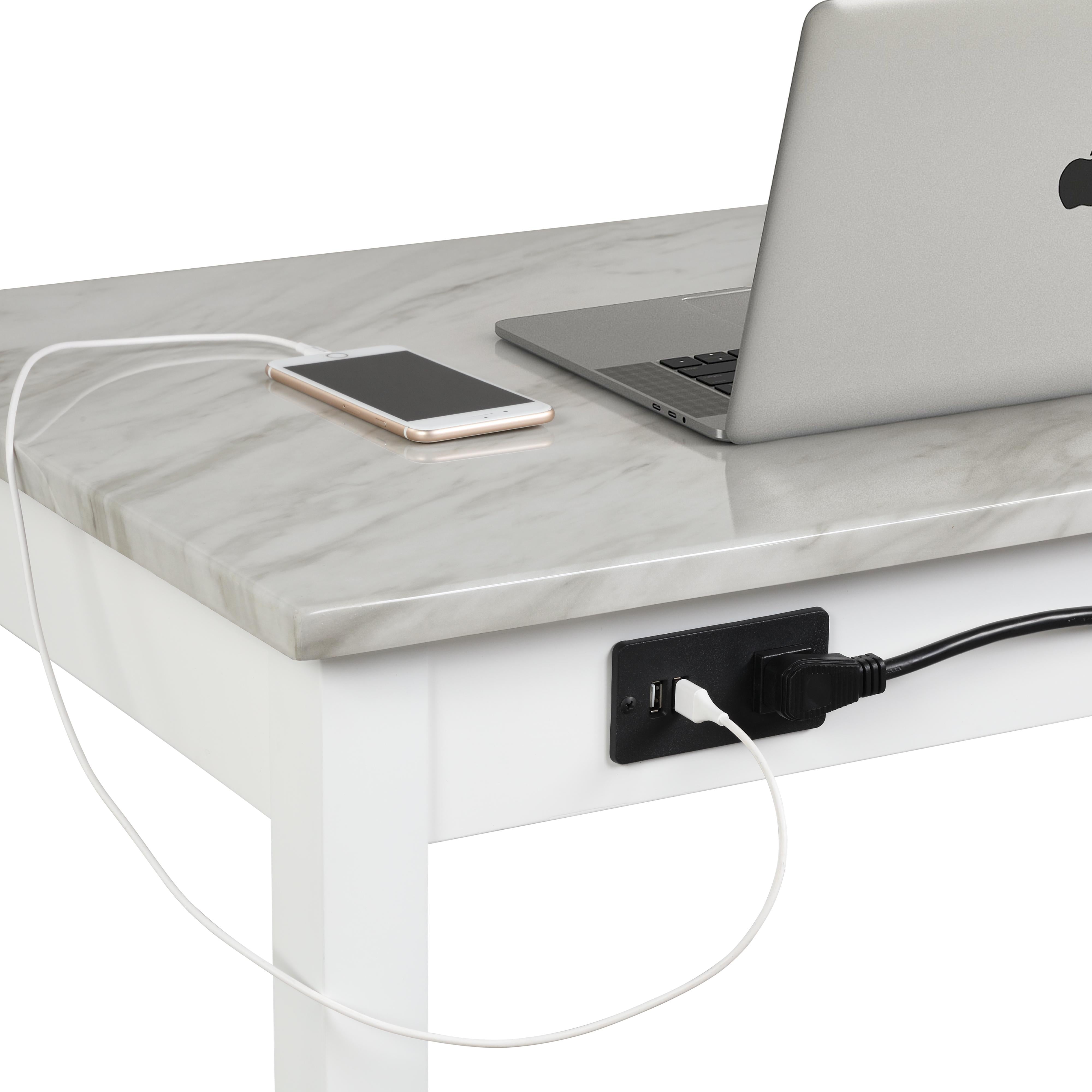 CELESTE DESK W/WHITE/GRAY FAUX MARBLE TOP-WHITE BASE - Ideal Furniture (Fresno,CA) 