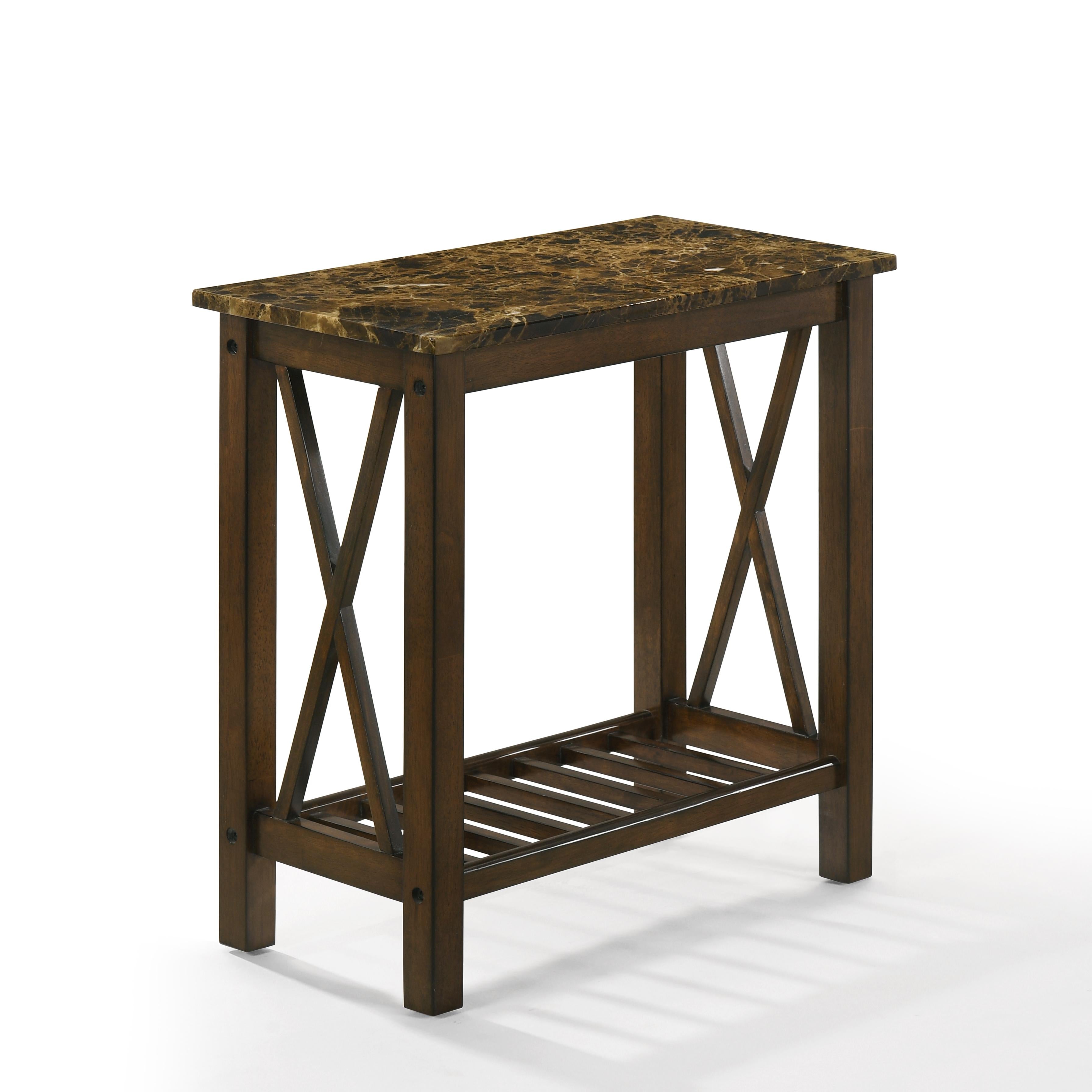 EDEN CHAIRSIDE TABLE-BROWN W/GRAY FAUX MARBLE TOP - Ideal Furniture (Fresno,CA) 