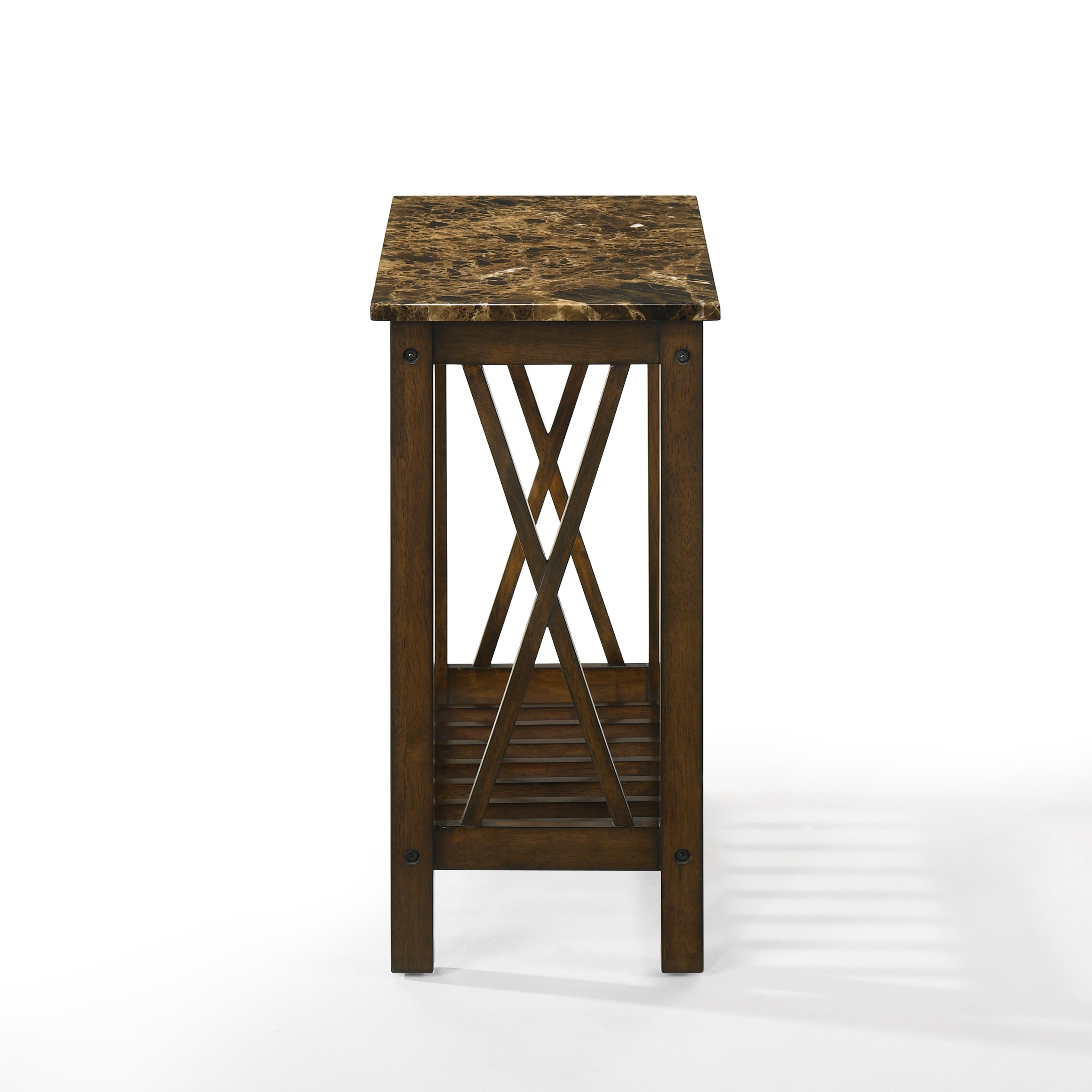 EDEN CHAIRSIDE TABLE-BROWN W/GRAY FAUX MARBLE TOP - Ideal Furniture (Fresno,CA) 