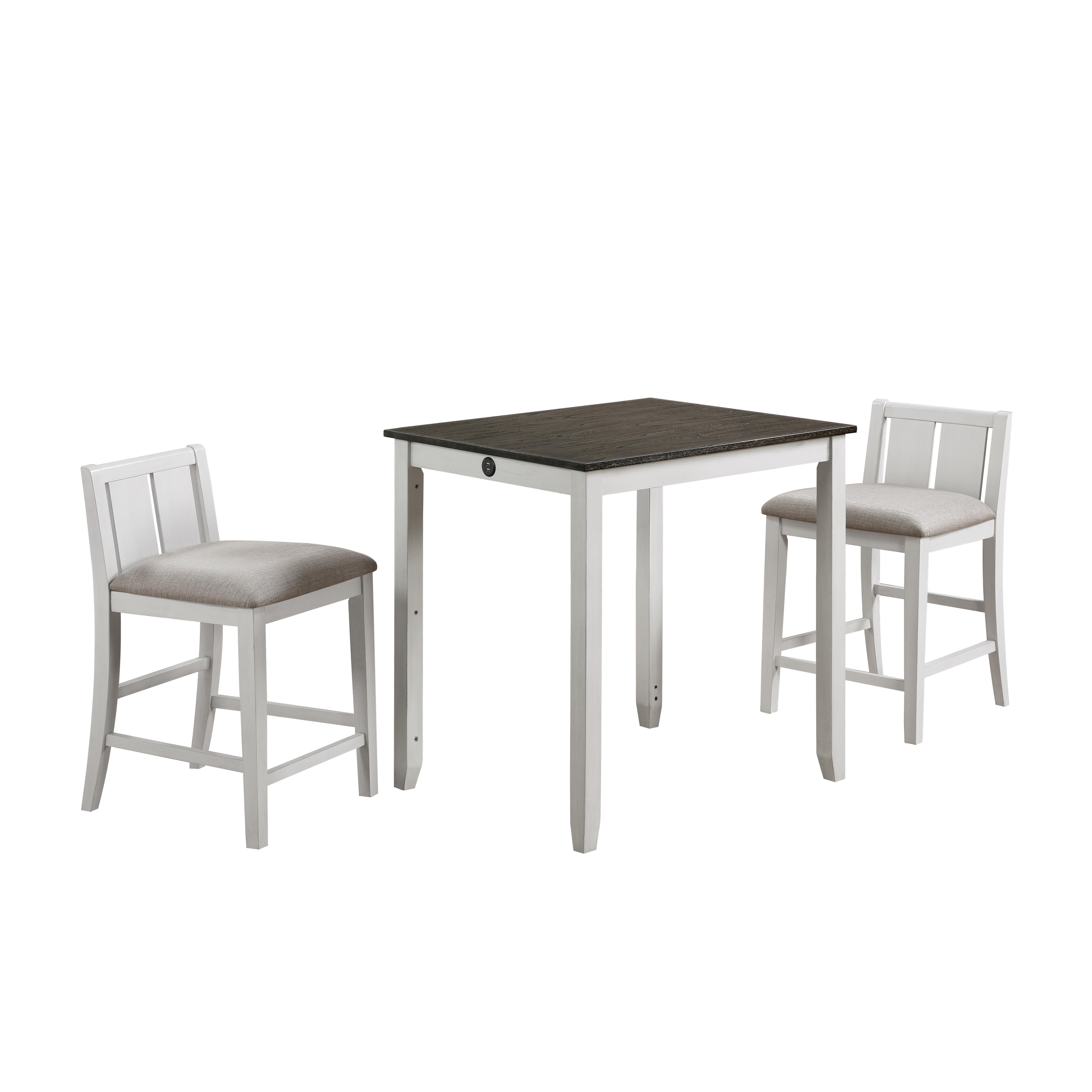 HESTON 36" STORAGE COUNTER TABLE SET W/2 CHAIRS-WHITE/GRAY - Ideal Furniture (Fresno,CA) 