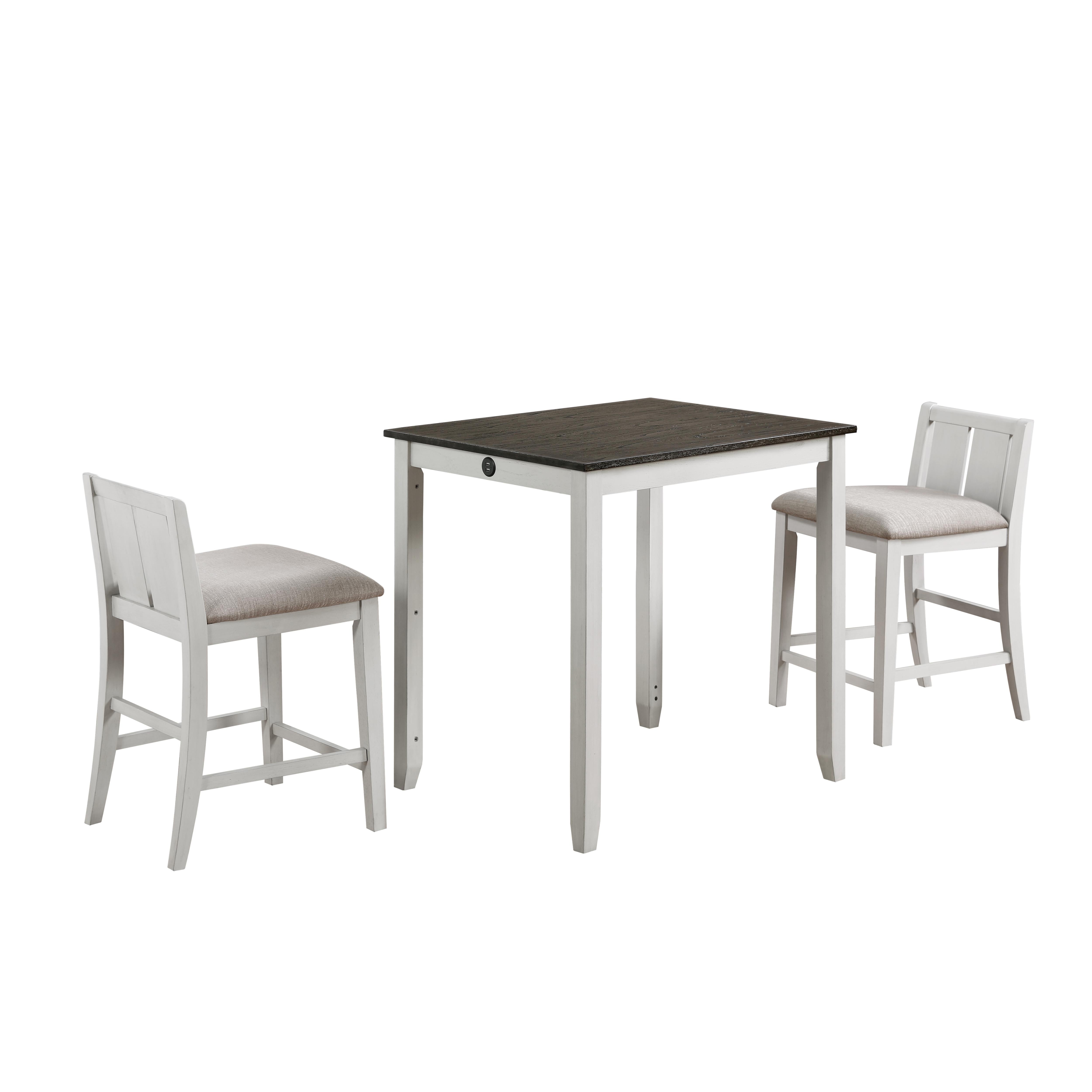 HESTON 36" STORAGE COUNTER TABLE SET W/2 CHAIRS-WHITE/GRAY - Ideal Furniture (Fresno,CA) 