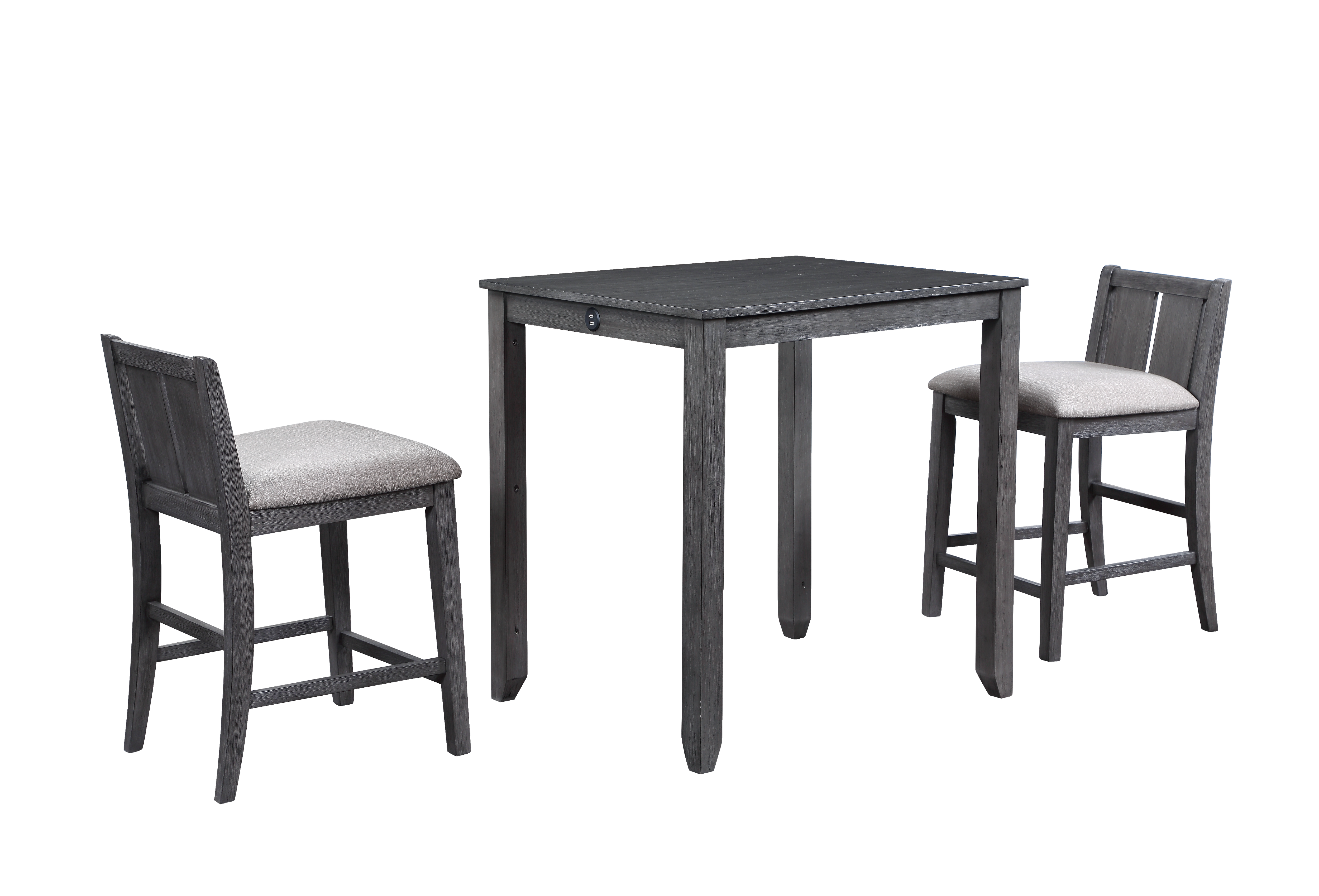HESTON 36" STORAGE COUNTER TABLE SET W/2 CHAIRS-GRAY - Ideal Furniture (Fresno,CA) 