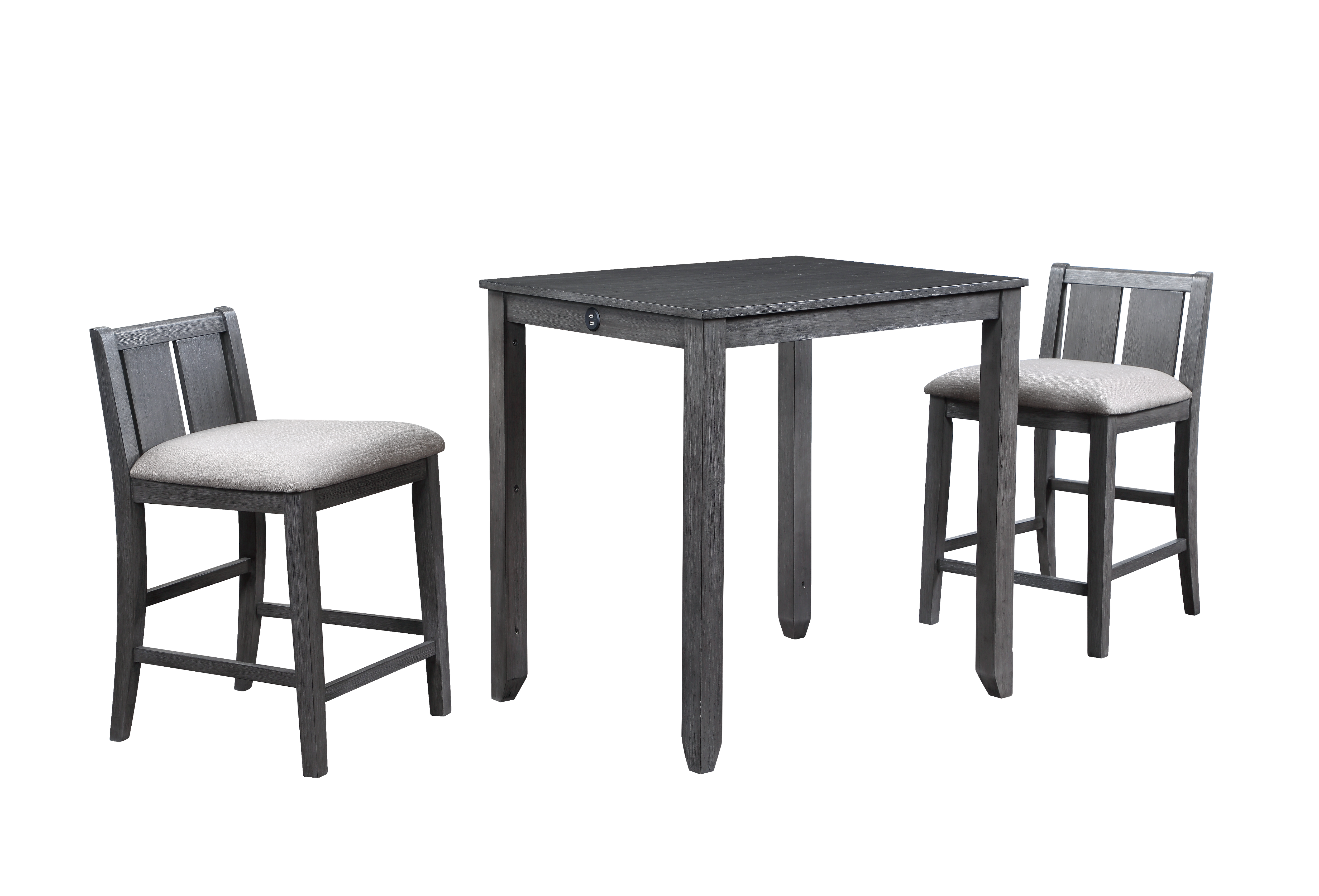 HESTON 36" STORAGE COUNTER TABLE SET W/2 CHAIRS-GRAY - Ideal Furniture (Fresno,CA) 