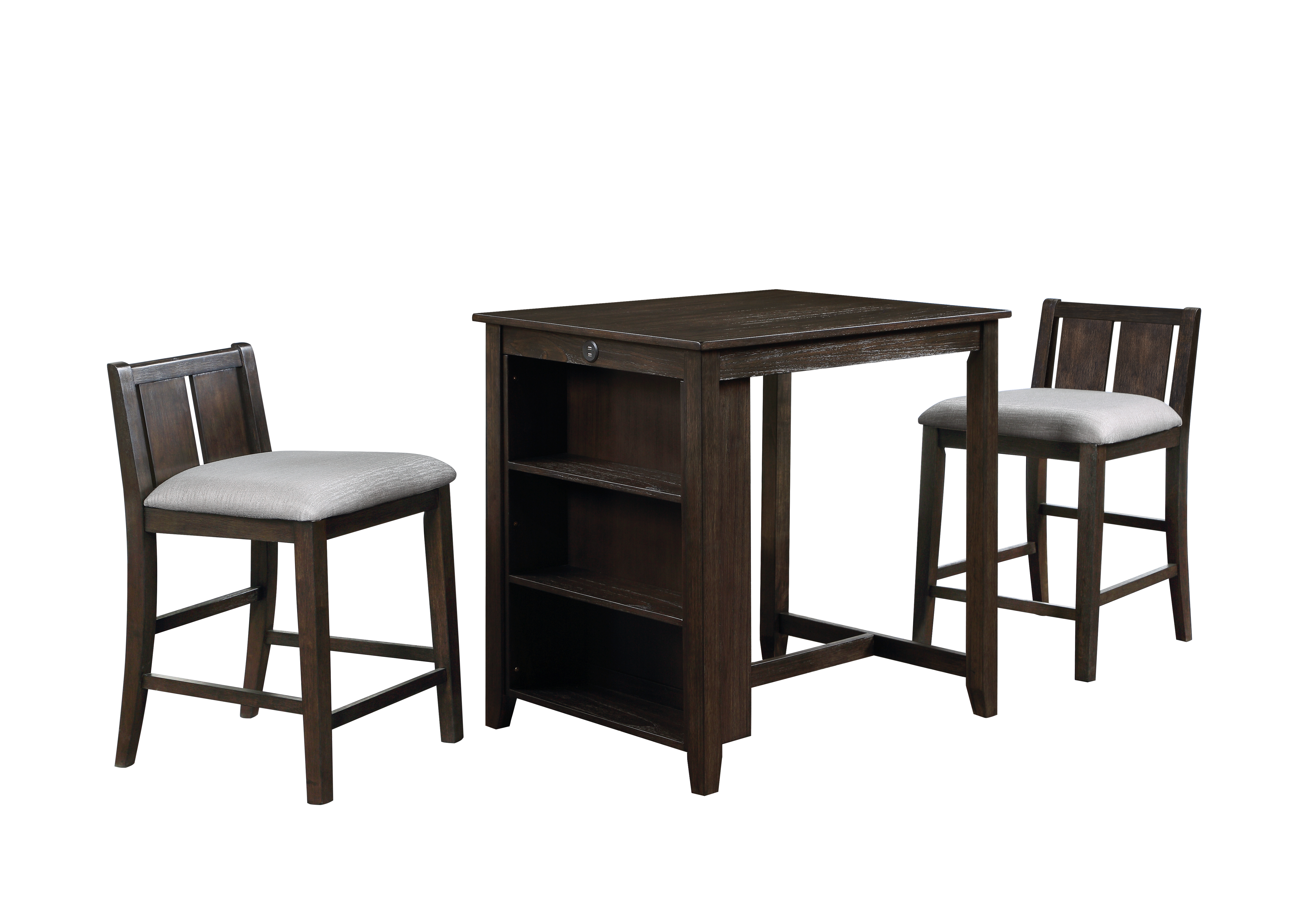 HESTON 36" STORAGE COUNTER TABLE SET W/2 CHAIRS-CHERRY