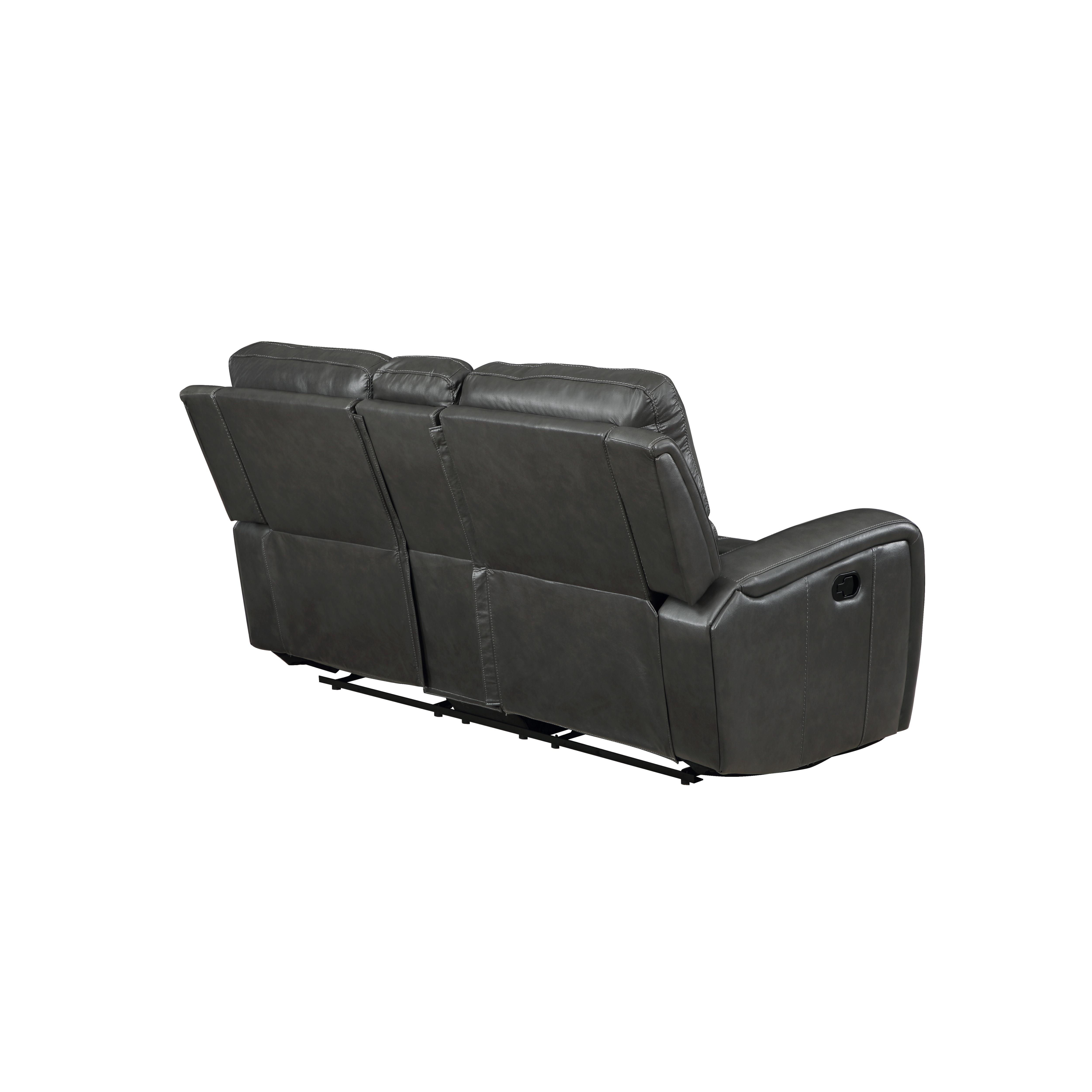 LINTON LEATHER CONSOLE LOVESEAT W/ DUAL RECLINERS-GRAY