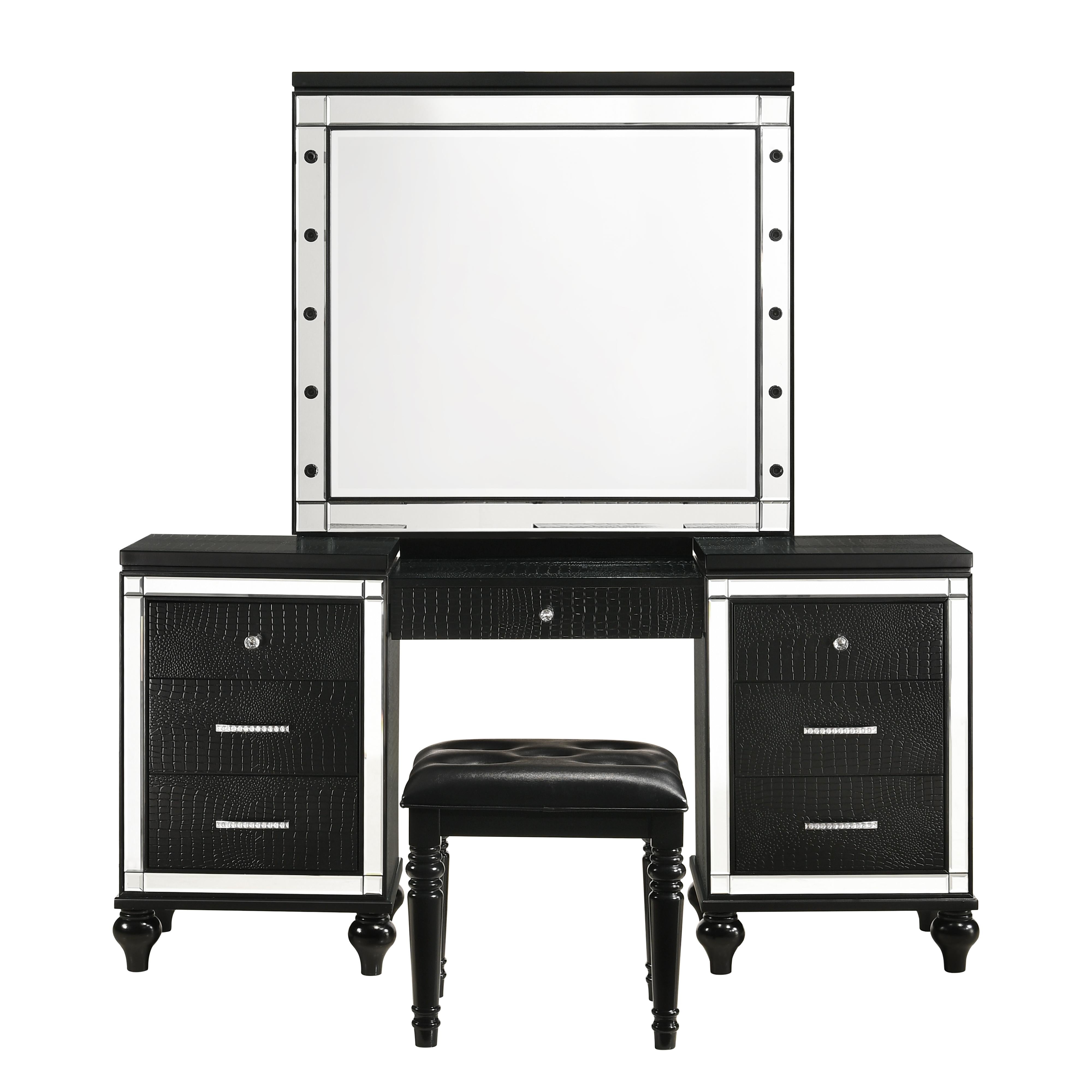 VALENTINO VANITY TABLE STOOL-BLACK - Ideal Furniture (Fresno,CA) 