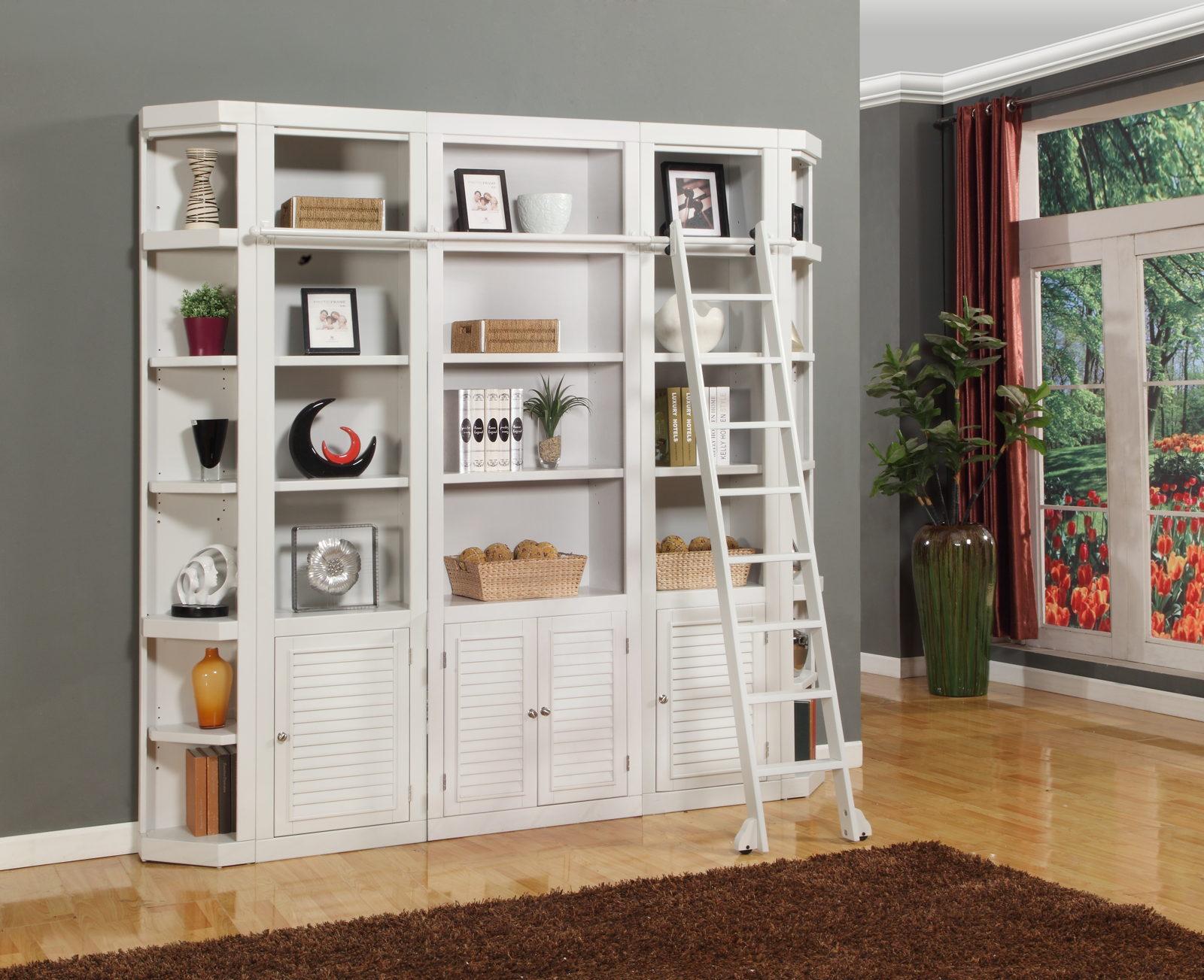 Parker House Boca 6-Piece Bookcase Wall with Ladder in Cottage White